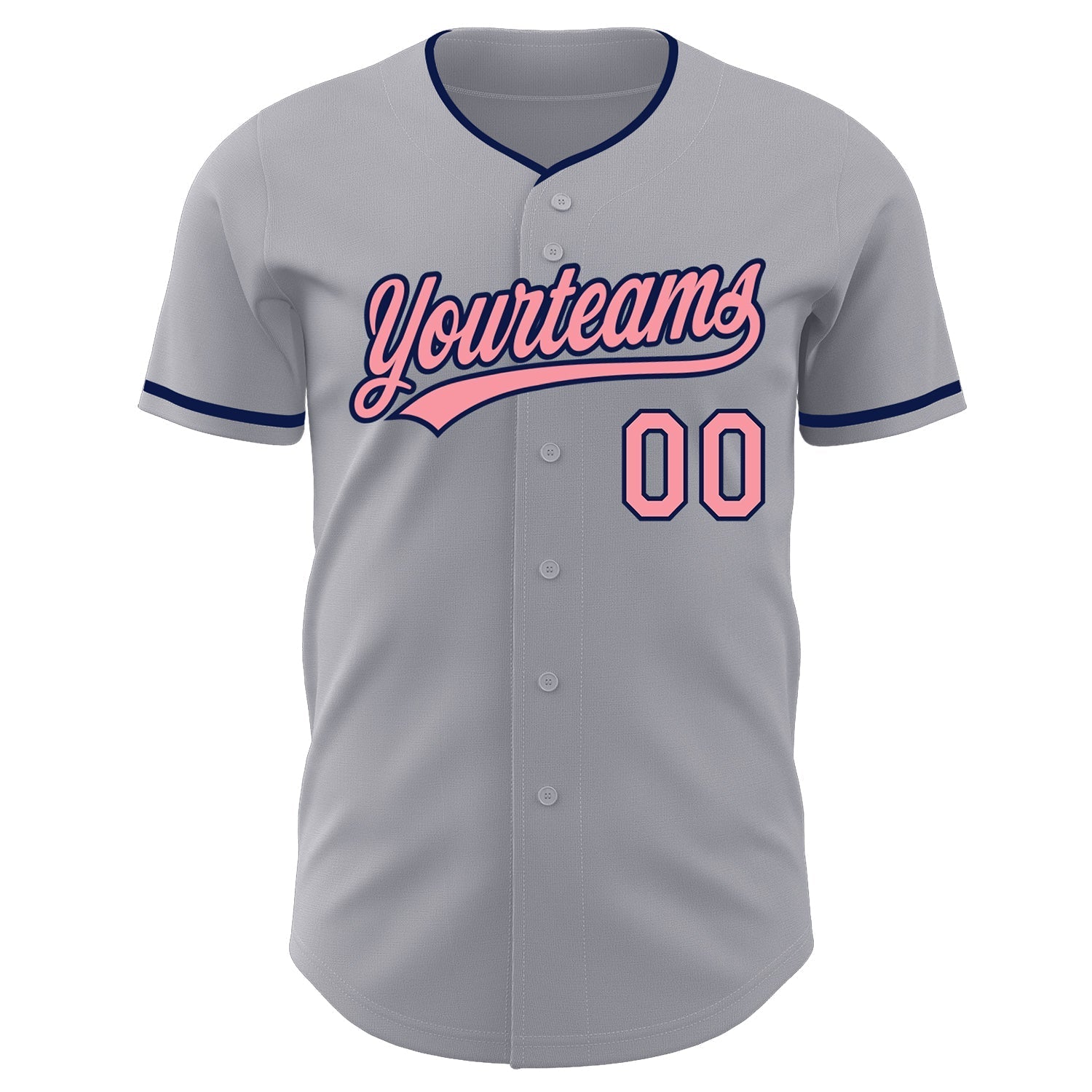 Custom Gray Medium Pink-Navy Authentic Baseball Jersey baseball jersey product view 2