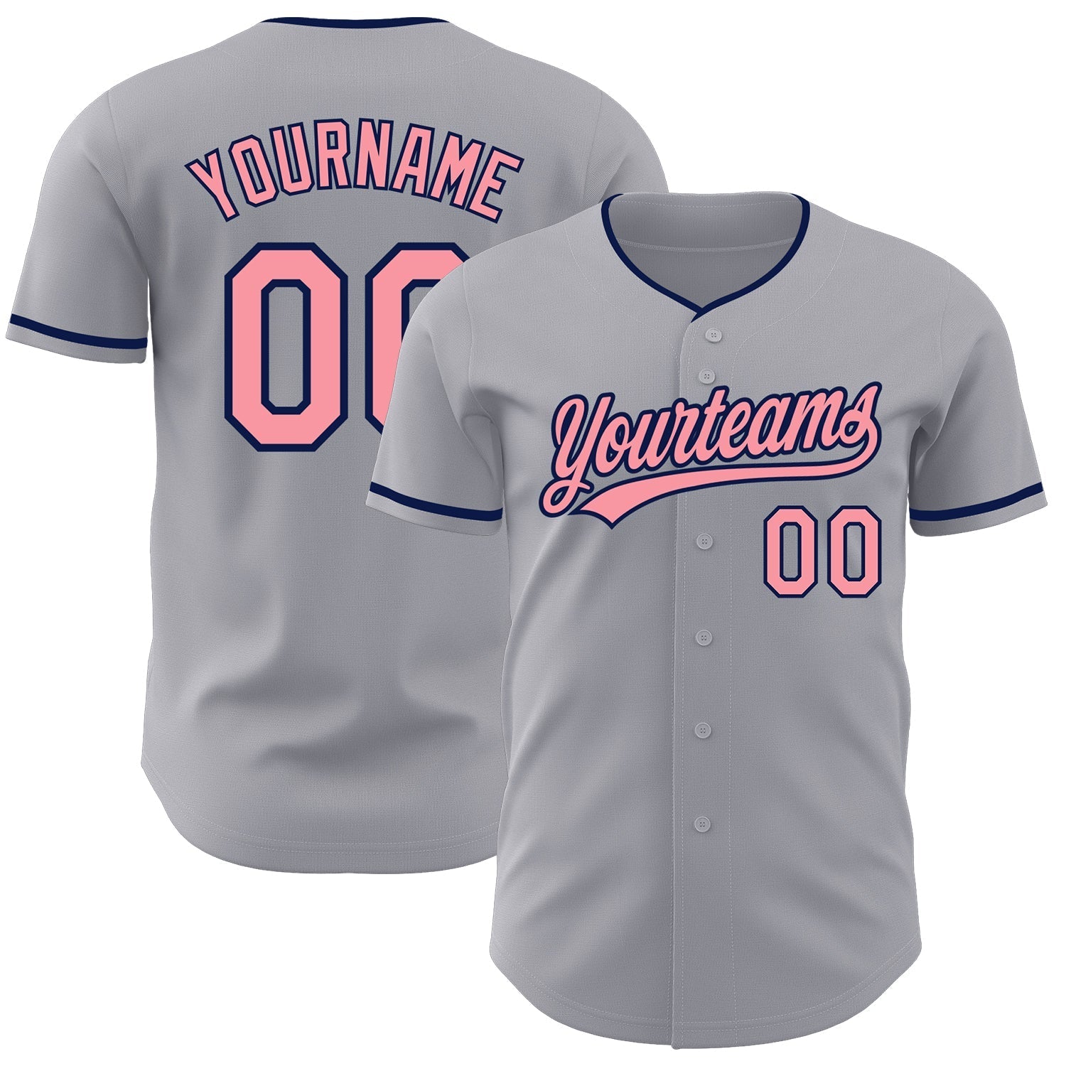 Custom Gray Medium Pink-Navy Authentic Baseball Jersey baseball jersey product view 1