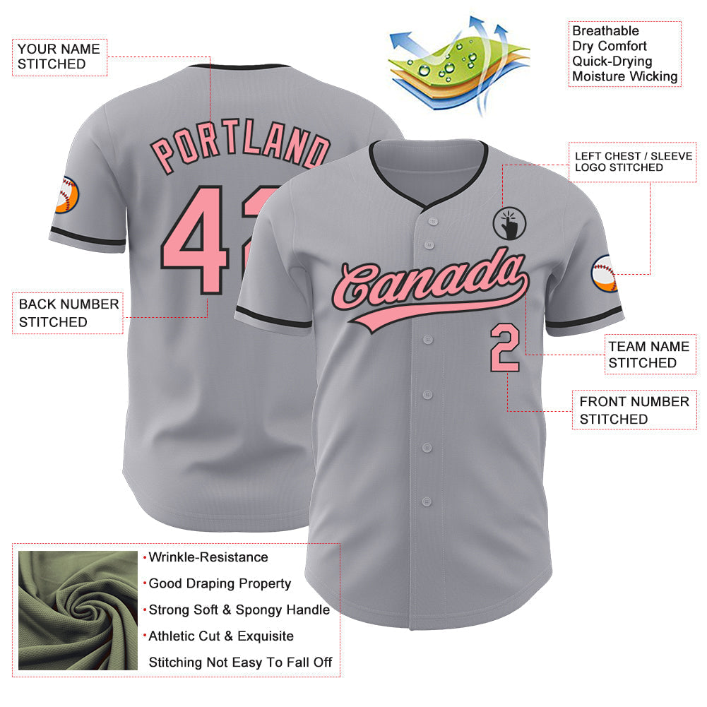 Custom Gray Medium Pink-Black Authentic Baseball Jersey baseball jersey product view 3