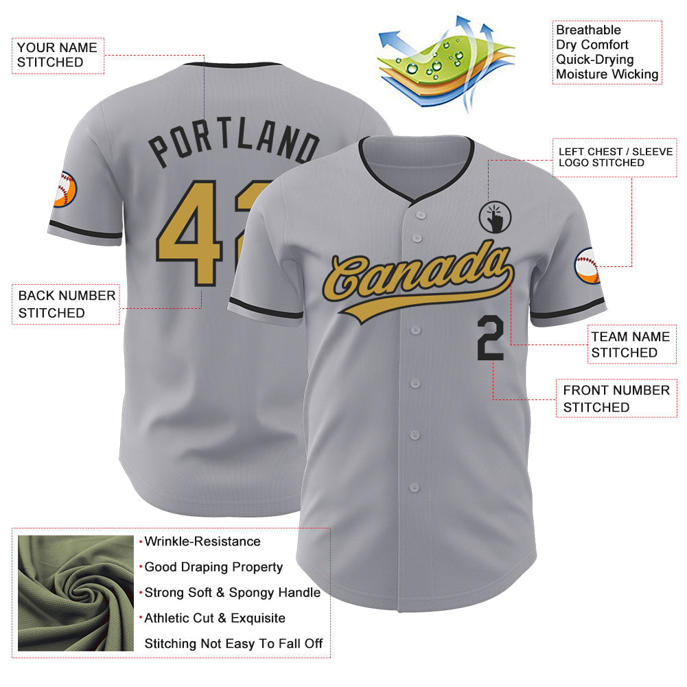 Custom Gray Old Gold-Black Authentic Baseball Jersey baseball jersey product view 3