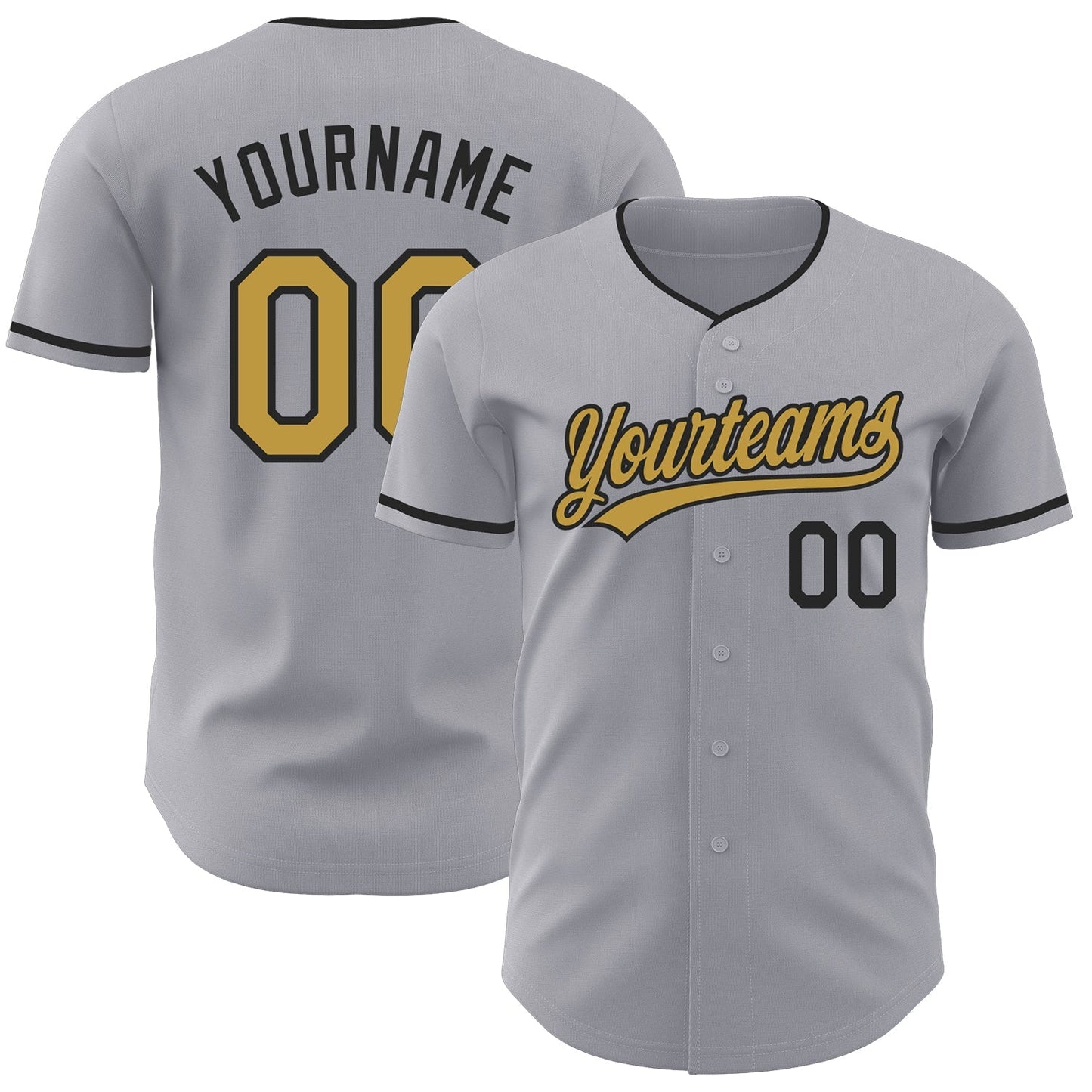 Custom Gray Old Gold-Black Authentic Baseball Jersey baseball jersey product view 1