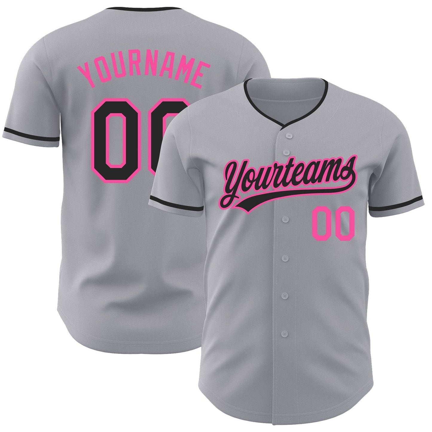 Custom Gray Black-Pink Authentic Baseball Jersey baseball jersey product view 1