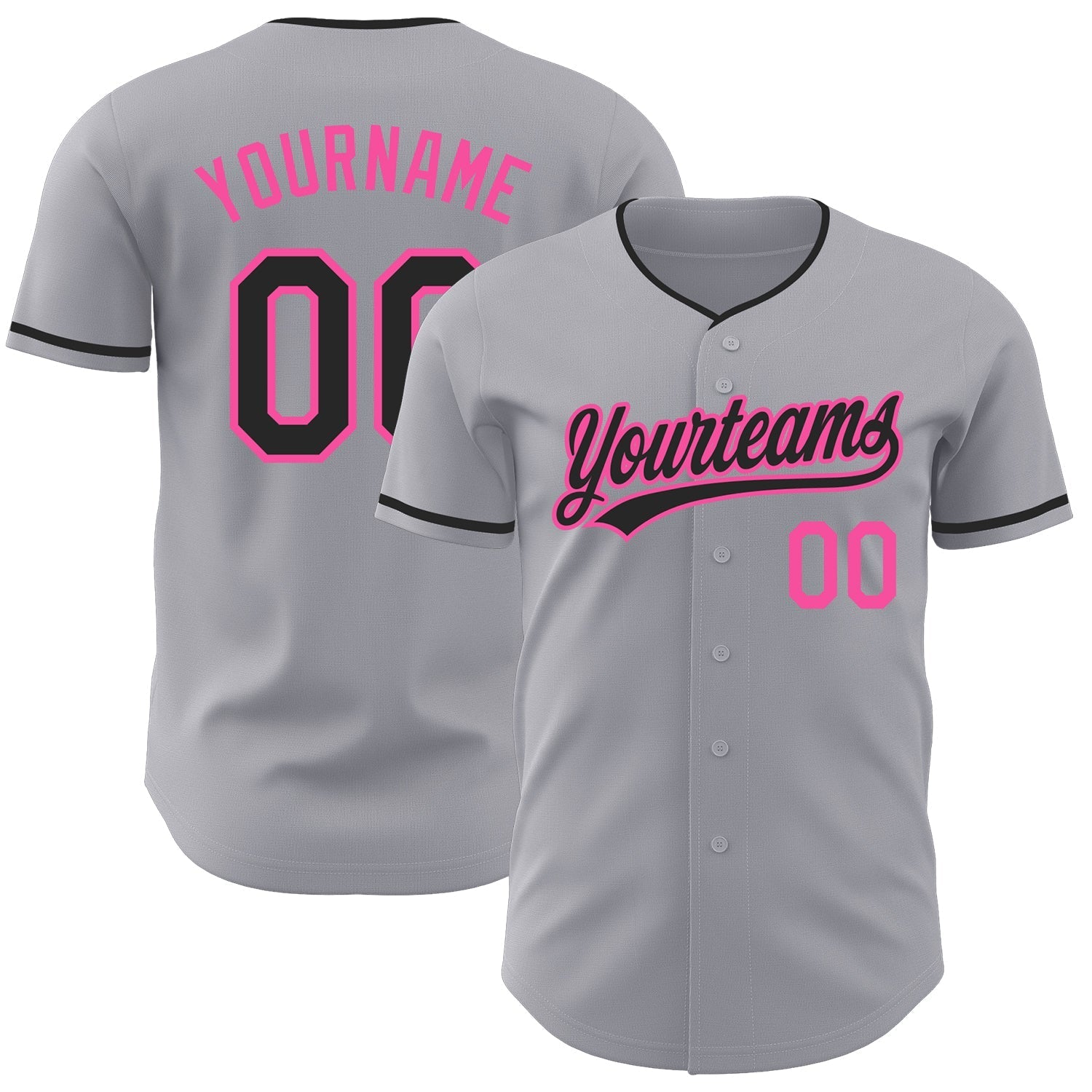Custom Gray Black-Pink Authentic Baseball Jersey baseball jersey product view 1