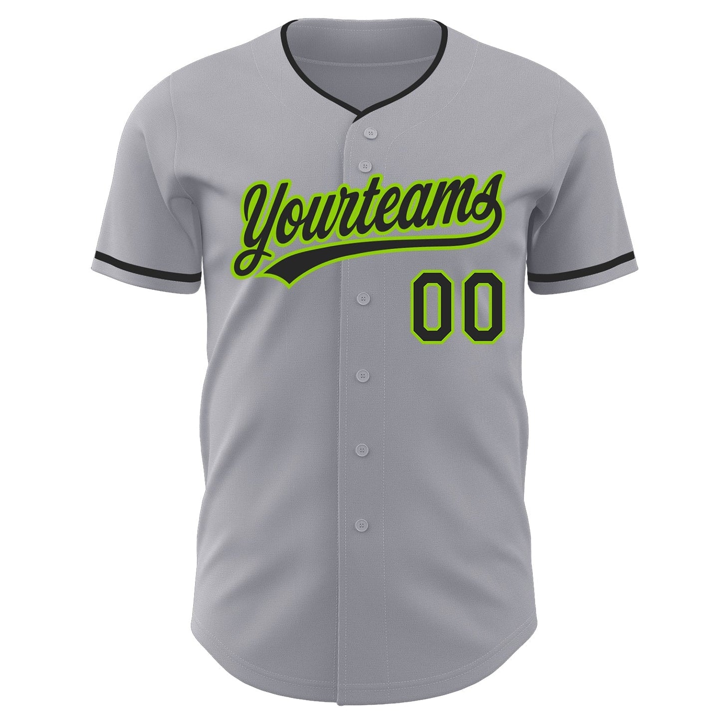 Custom Gray Black-Neon Green Authentic Baseball Jersey baseball jersey product view 2