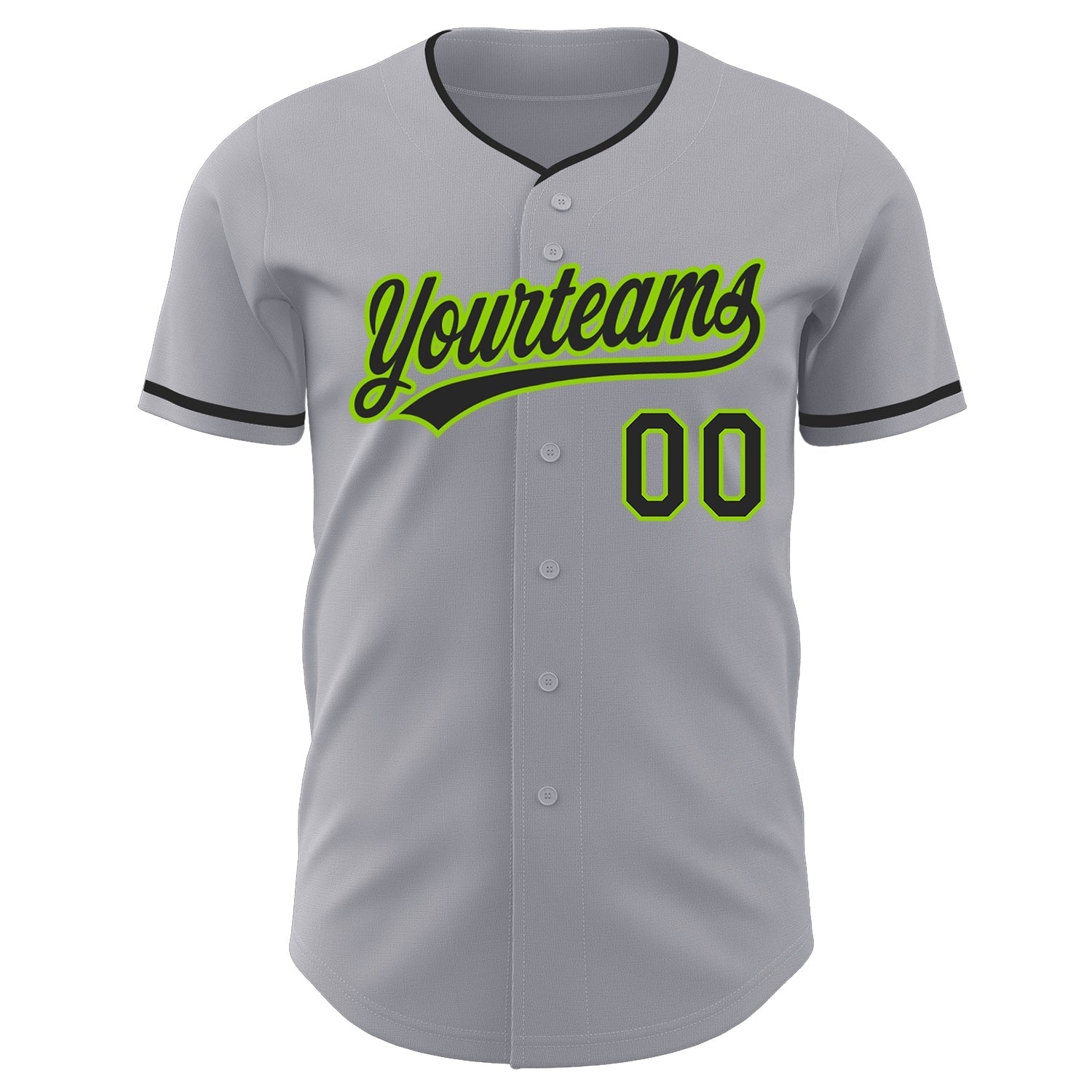 Custom Gray Black-Neon Green Authentic Baseball Jersey baseball jersey product view 2