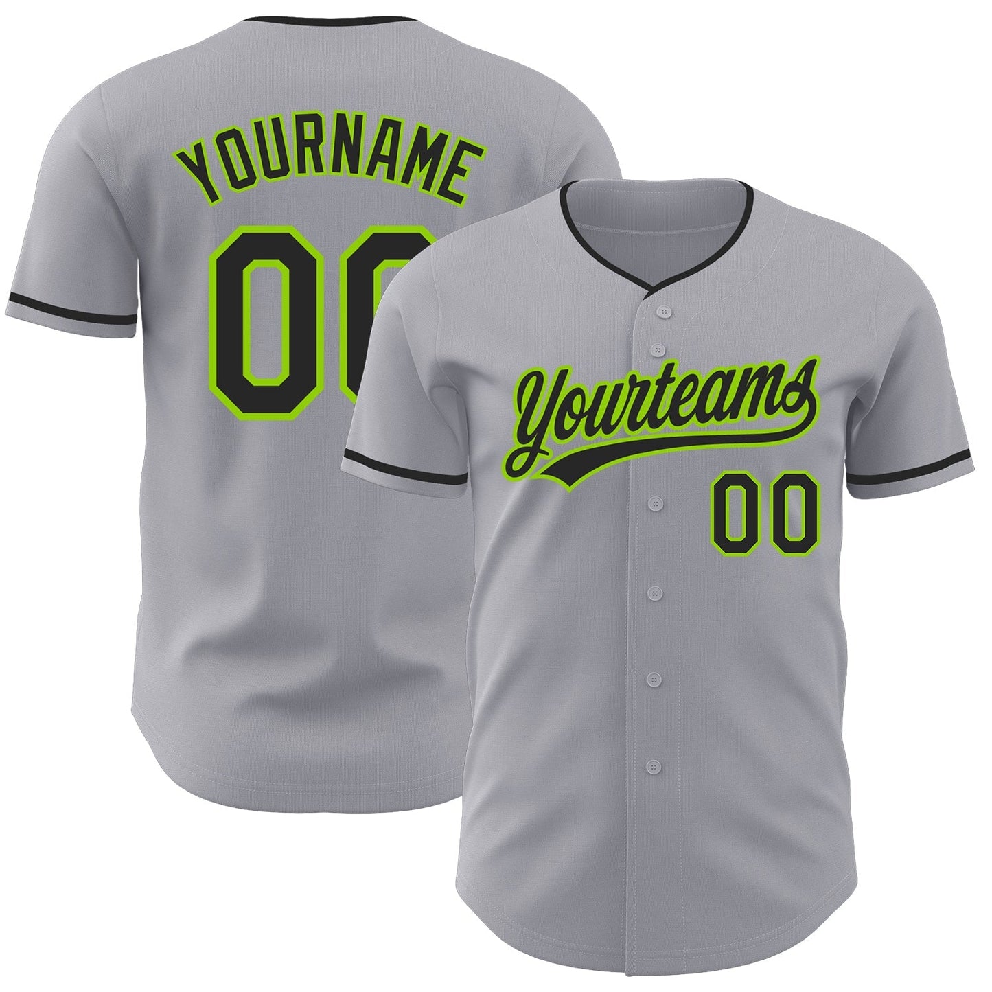 Custom Gray Black-Neon Green Authentic Baseball Jersey baseball jersey product view 1