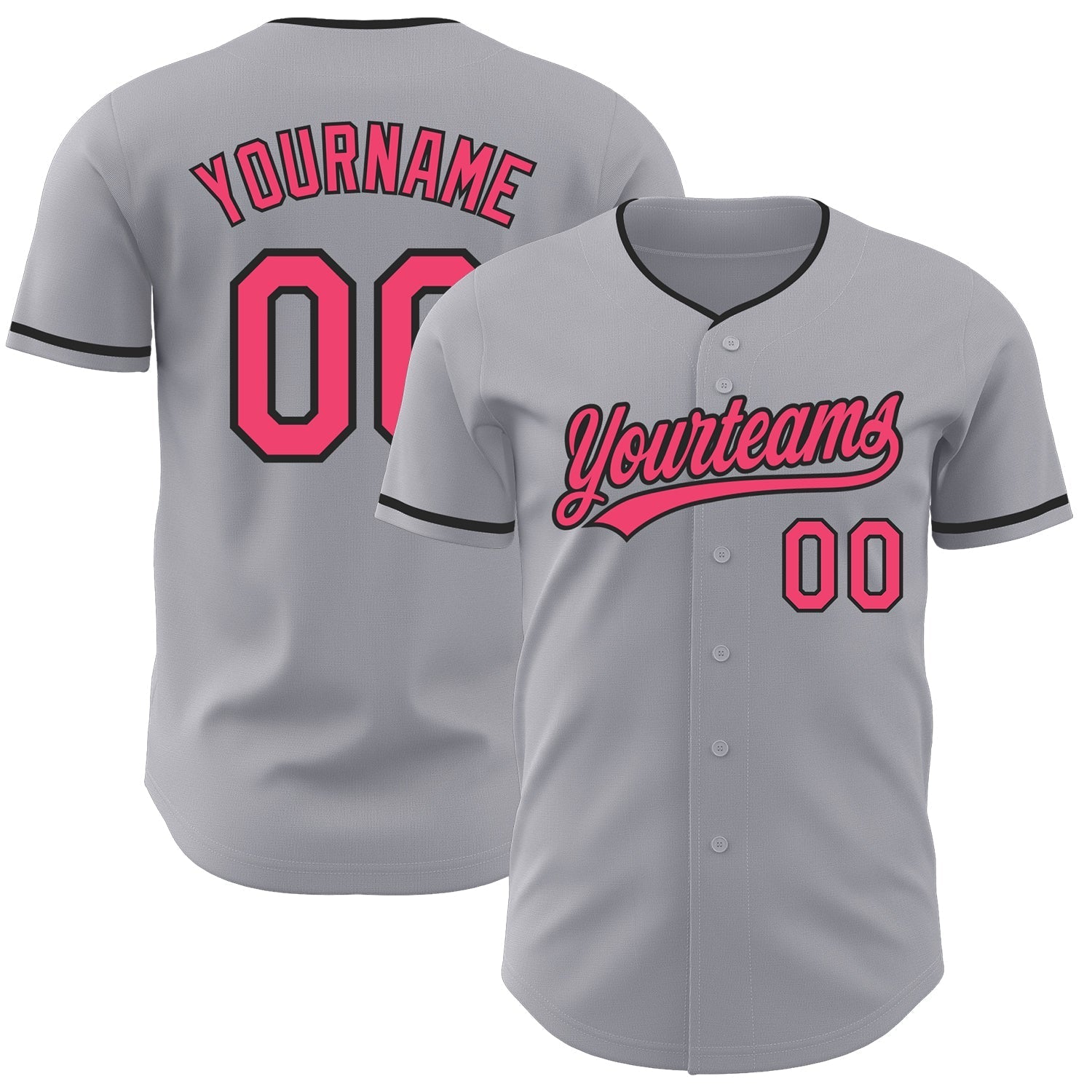Custom Gray Neon Pink-Black Authentic Baseball Jersey baseball jersey product view 1