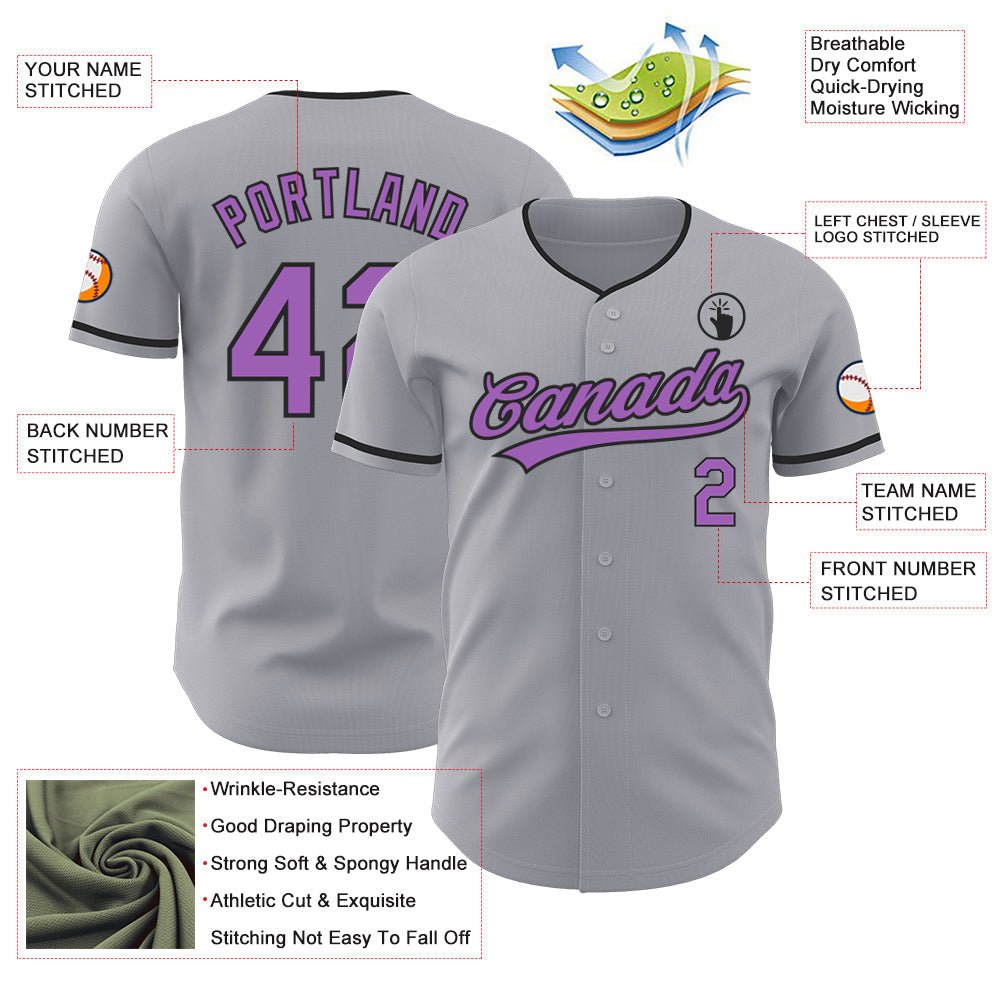 Custom Gray Medium Purple-Black Authentic Baseball Jersey baseball jersey product view 3