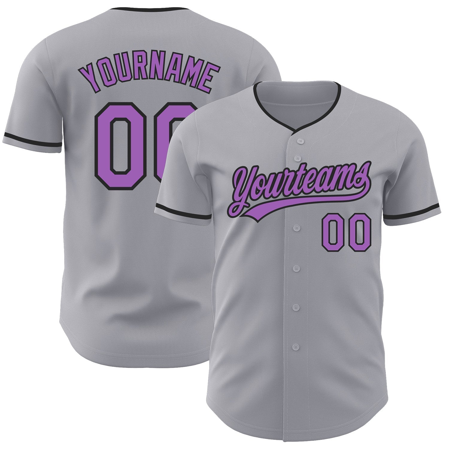 Custom Gray Medium Purple-Black Authentic Baseball Jersey baseball jersey product view 1