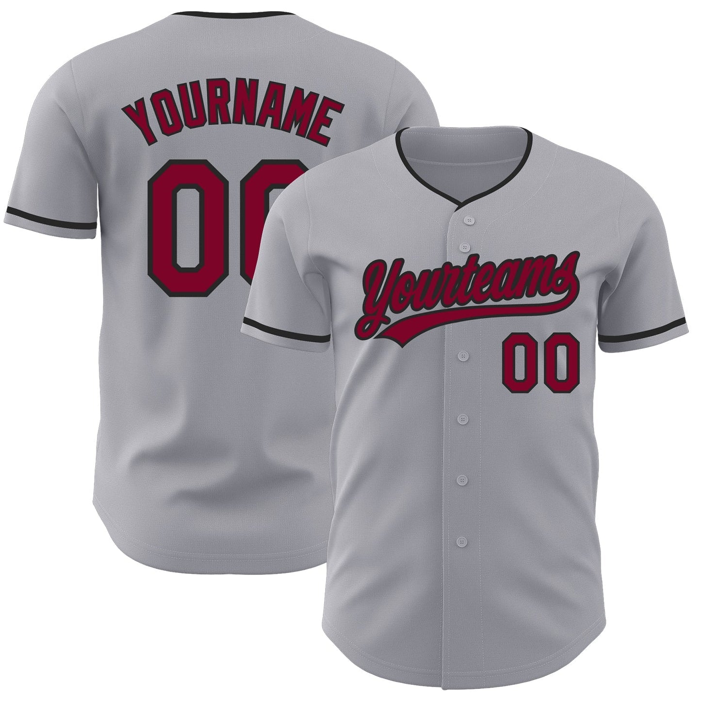 Custom Gray Maroon-Black Authentic Baseball Jersey baseball jersey product view 1