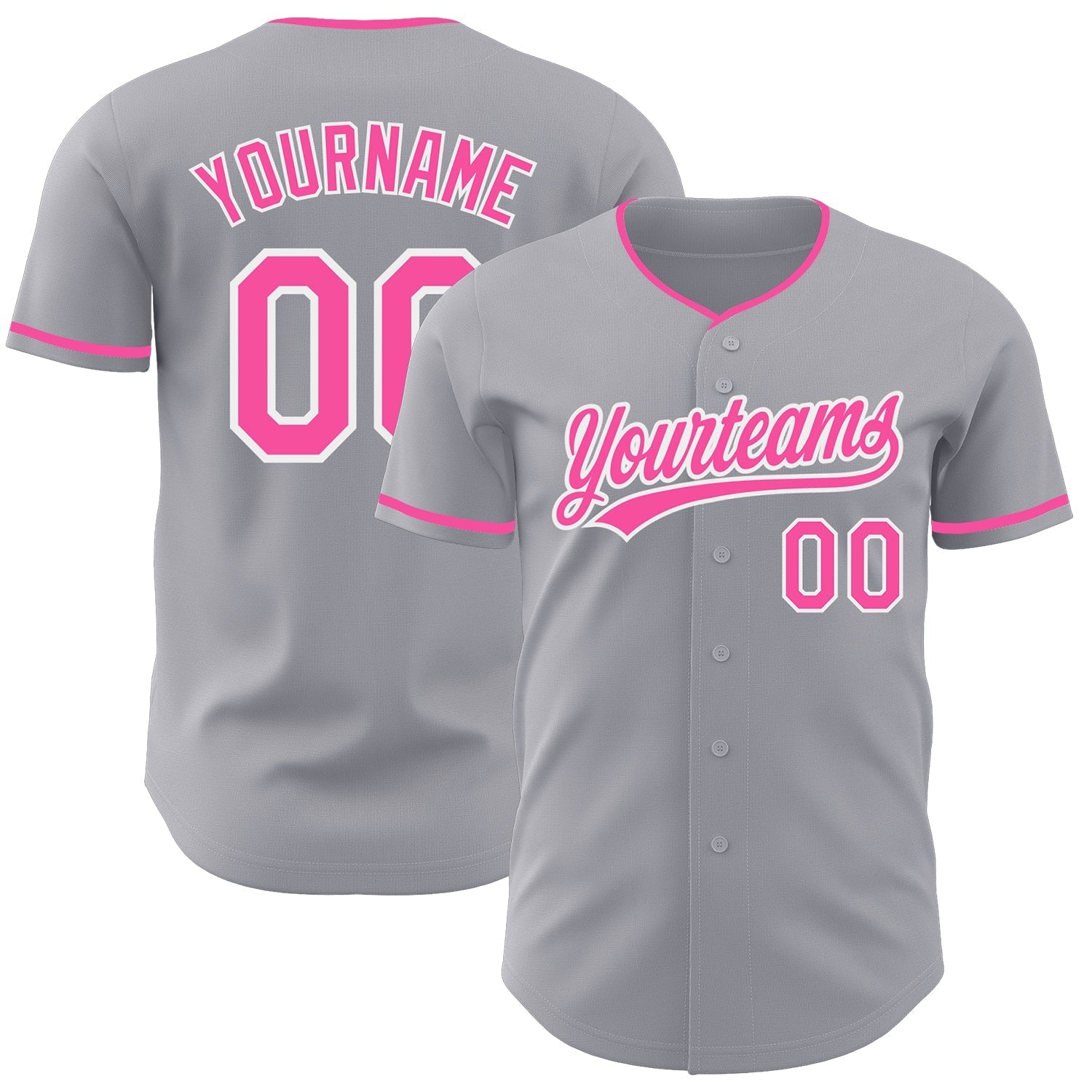 Custom Gray Pink-White Authentic Baseball Jersey baseball jersey product view 1