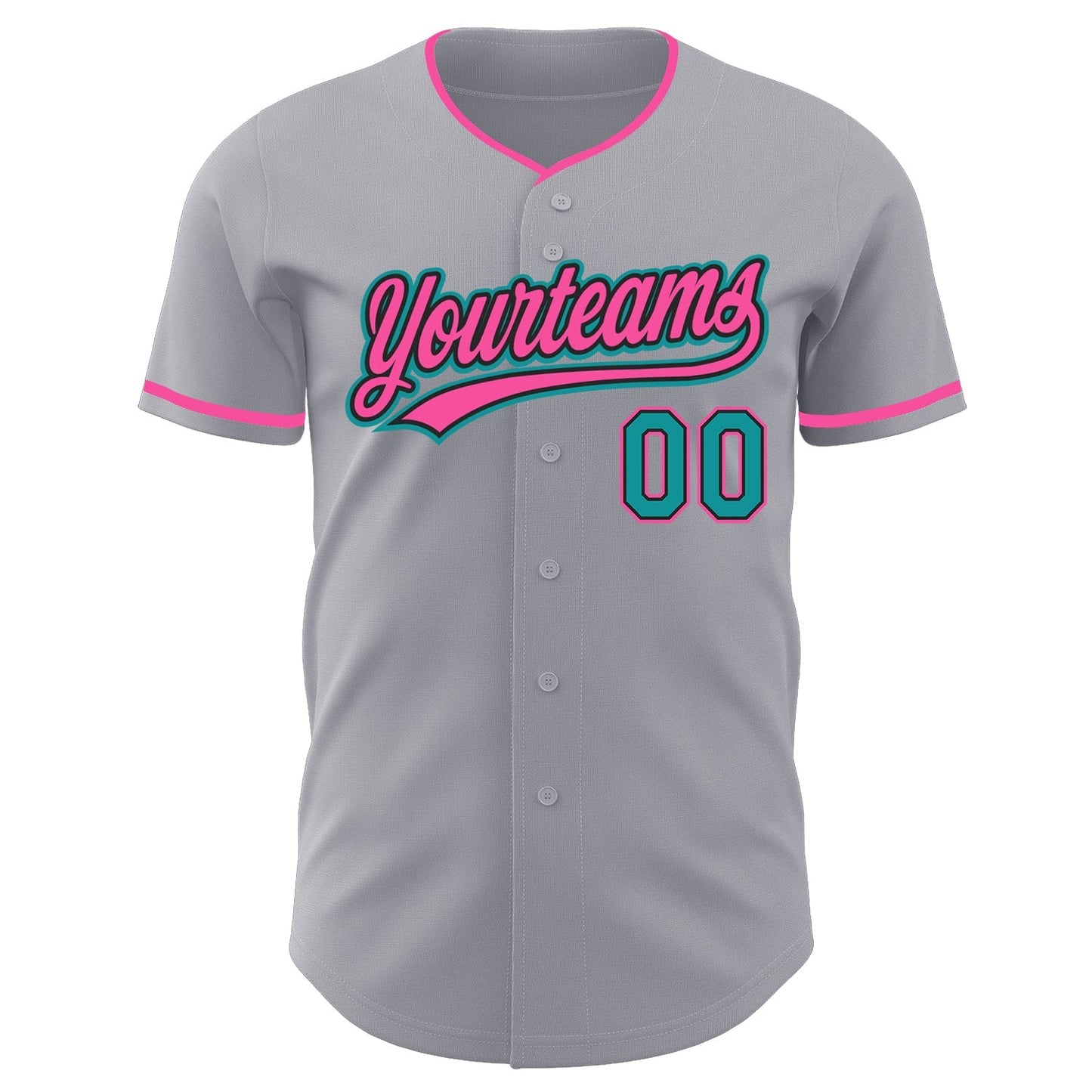 Custom Gray Teal Black-Pink Authentic Baseball Jersey baseball jersey product view 2