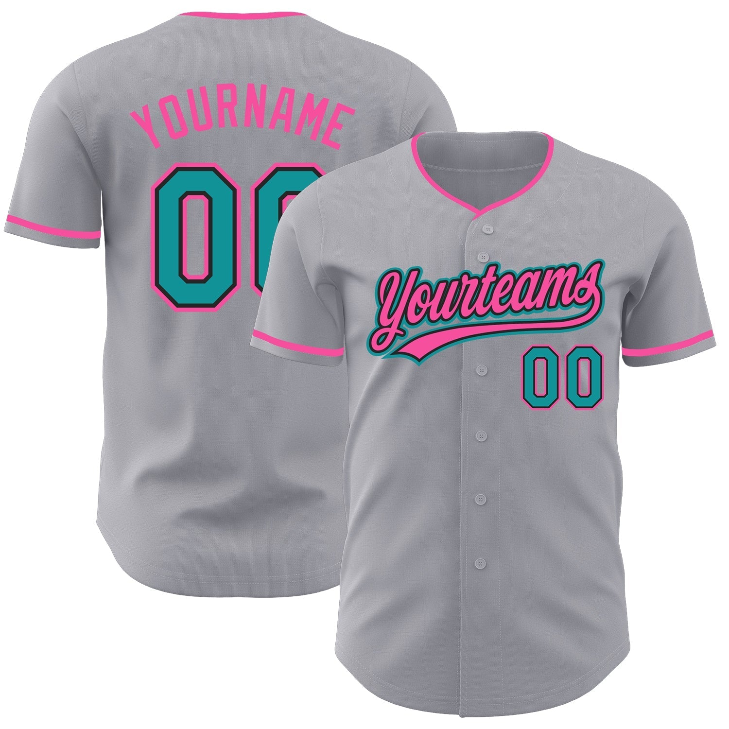 Custom Gray Teal Black-Pink Authentic Baseball Jersey baseball jersey product view 1