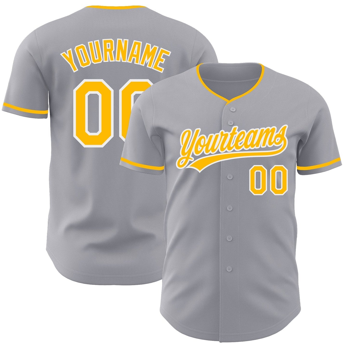 Custom Gray Gold-White Authentic Baseball Jersey baseball jersey product view 1
