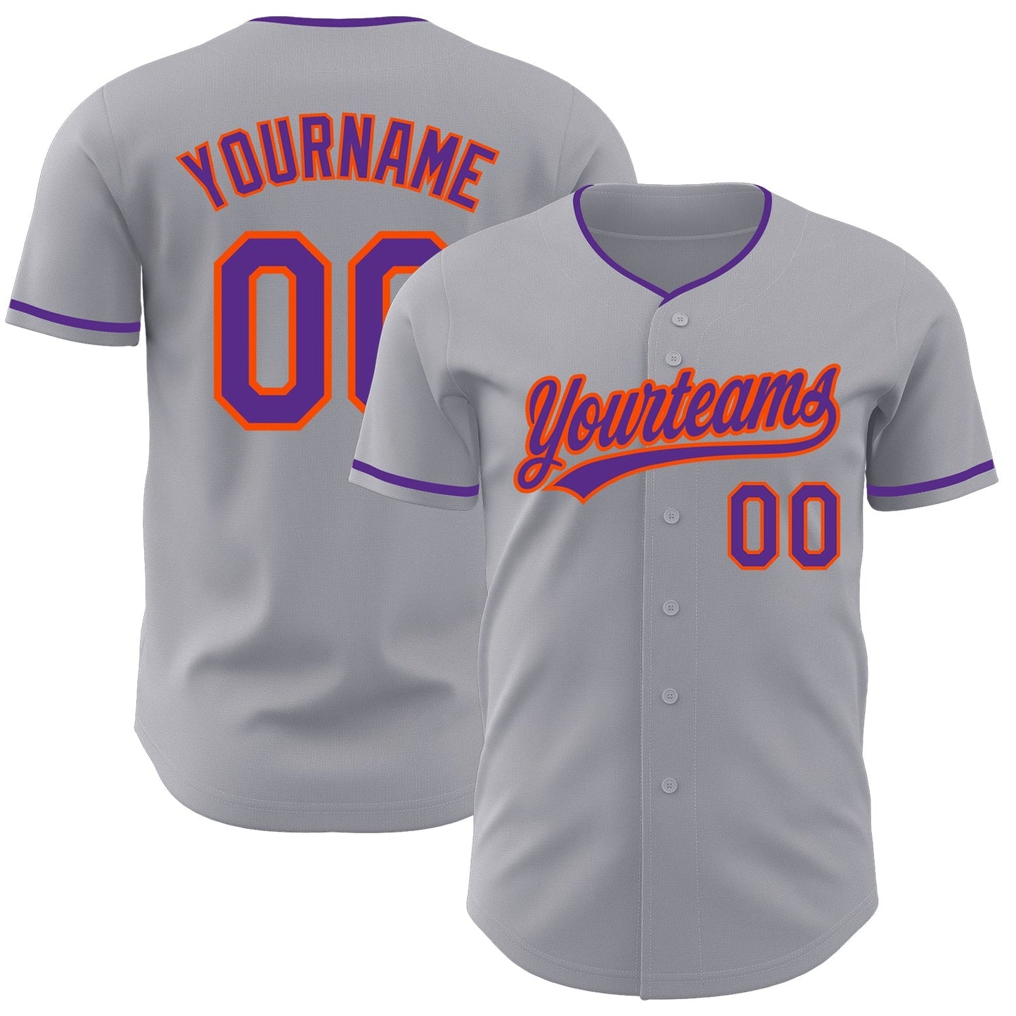Custom Gray Purple-Orange Authentic Baseball Jersey baseball jersey product view 1