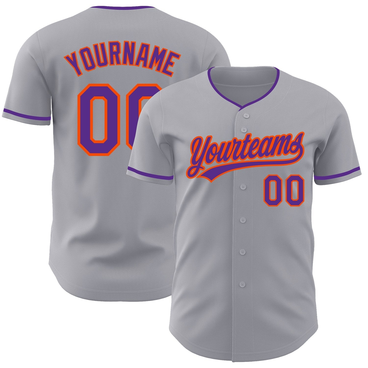 Custom Gray Purple-Orange Authentic Baseball Jersey baseball jersey product view 1