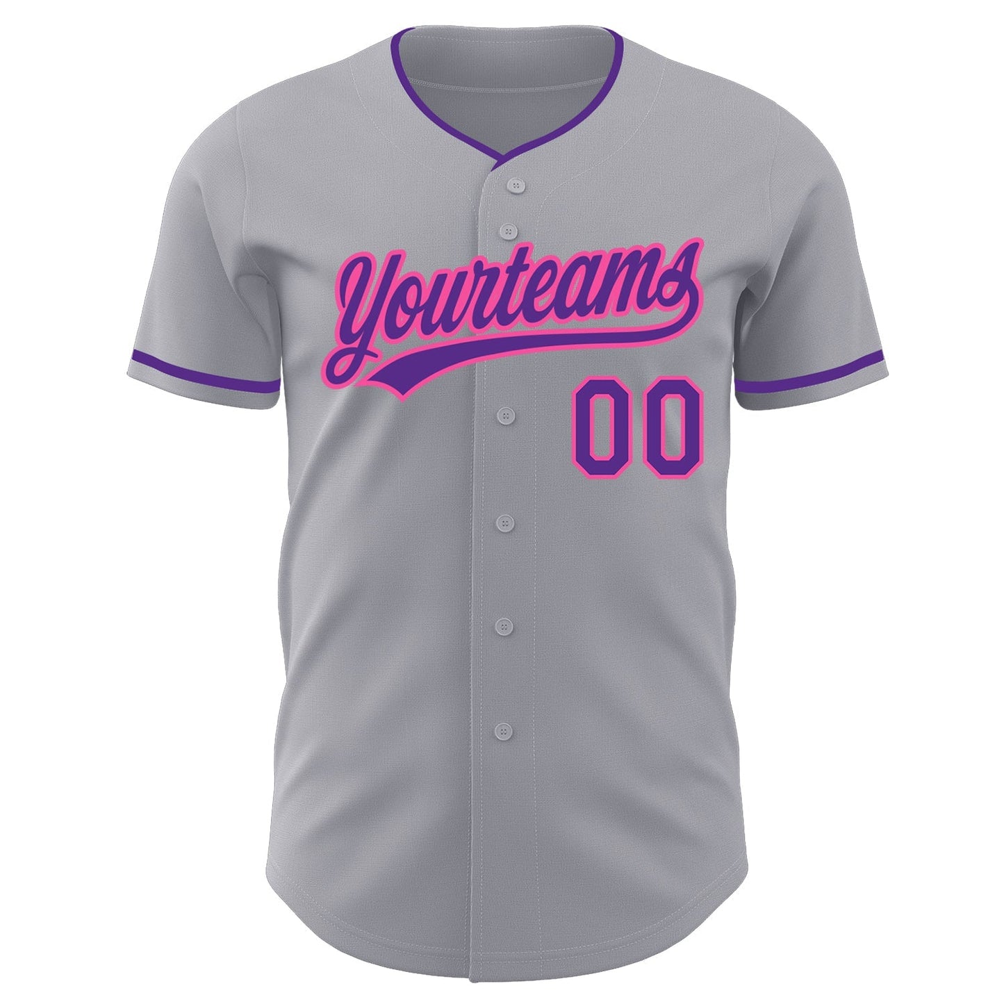 Custom Gray Purple-Pink Authentic Baseball Jersey baseball jersey product view 2