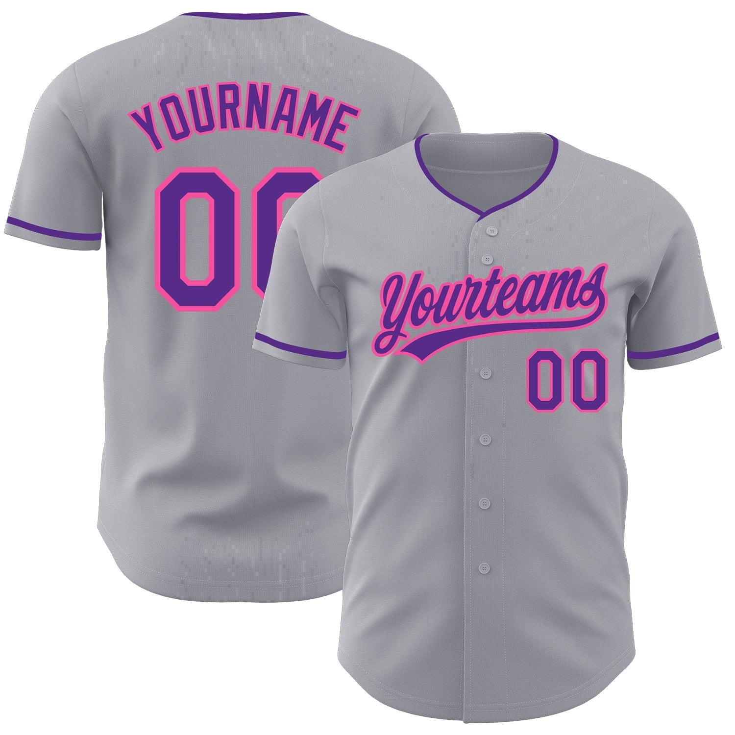 Custom Gray Purple-Pink Authentic Baseball Jersey baseball jersey product view 1