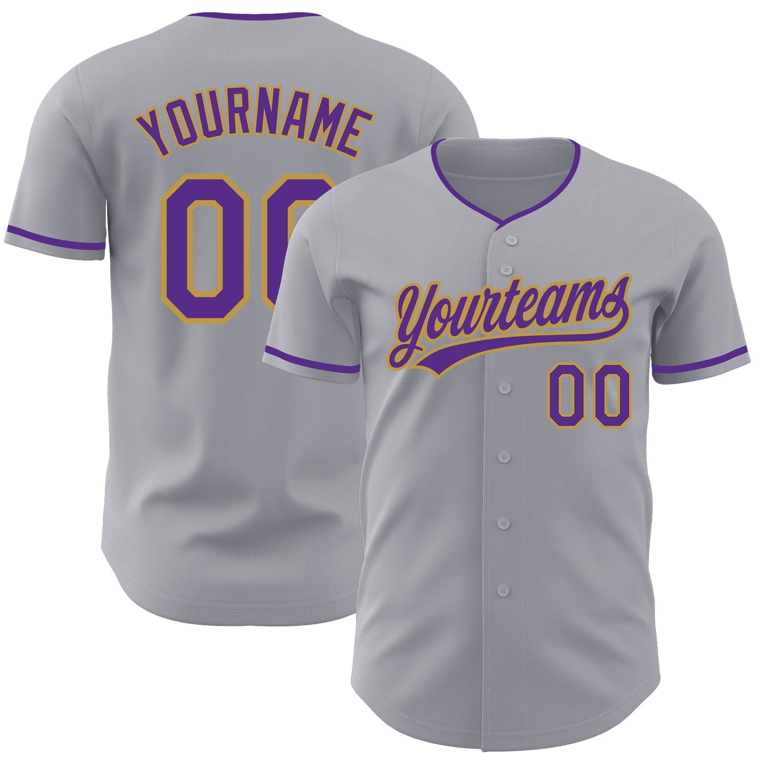 Custom Gray Purple-Old Gold Authentic Baseball Jersey baseball jersey product view 1