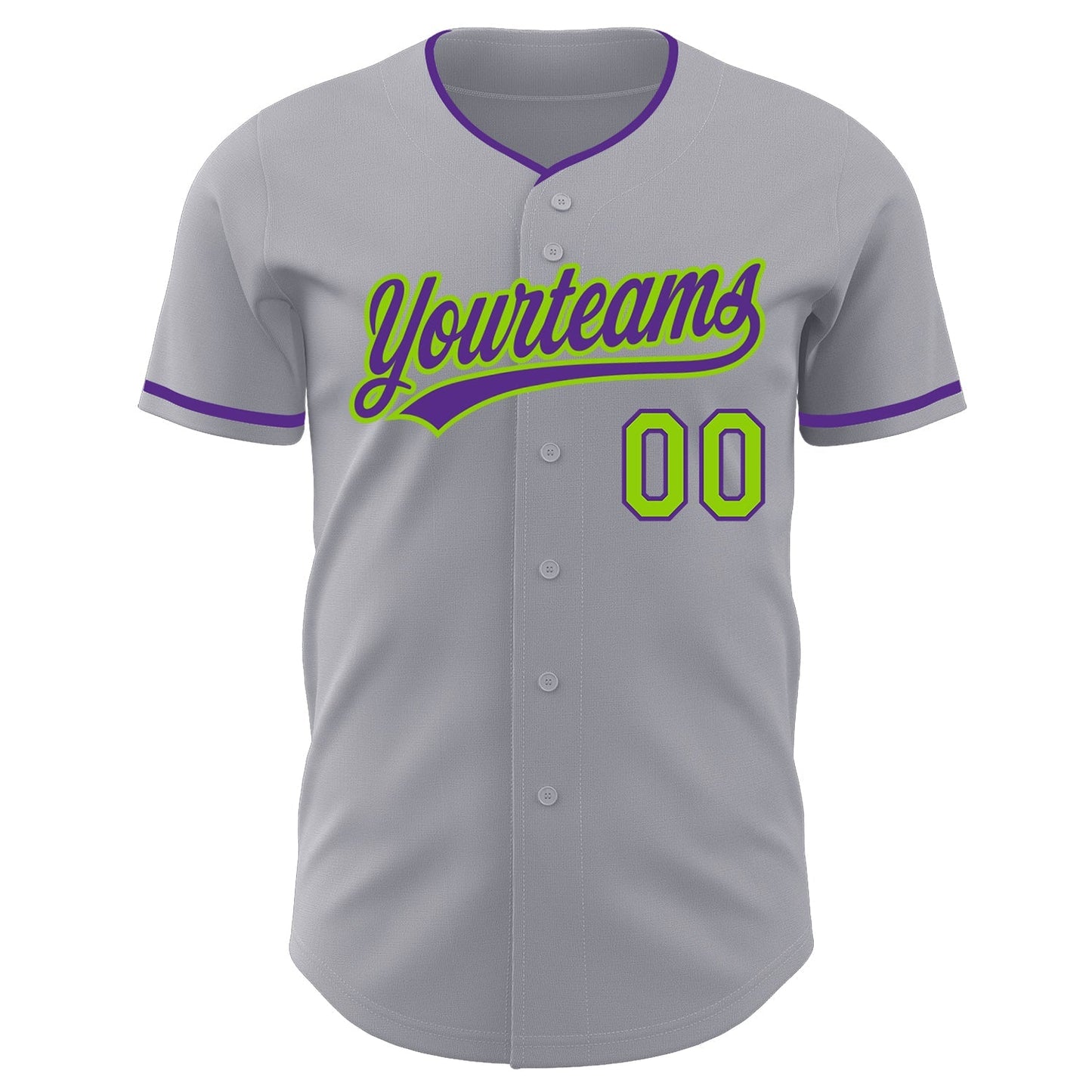 Custom Gray Purple-Neon Green Authentic Baseball Jersey baseball jersey product view 2