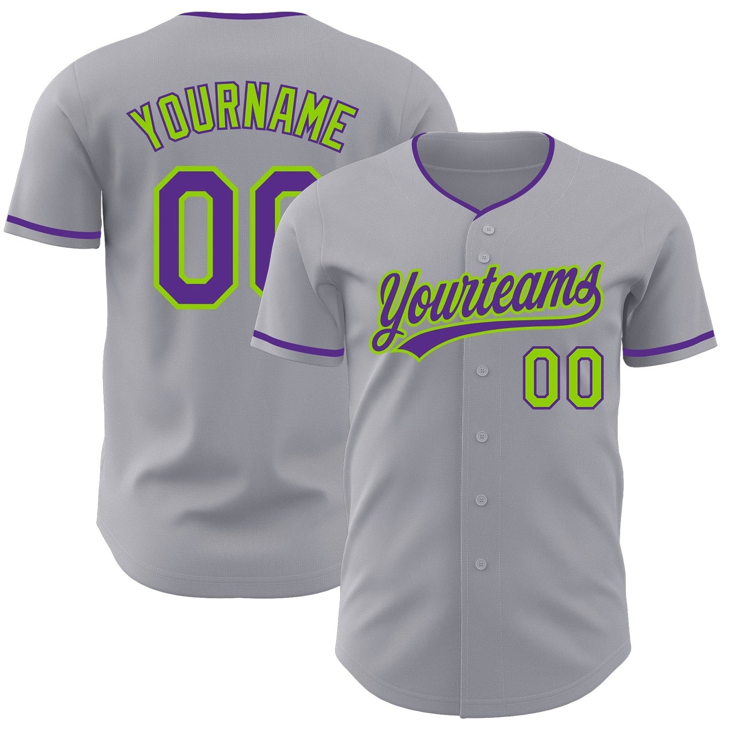Custom Gray Purple-Neon Green Authentic Baseball Jersey baseball jersey product view 1