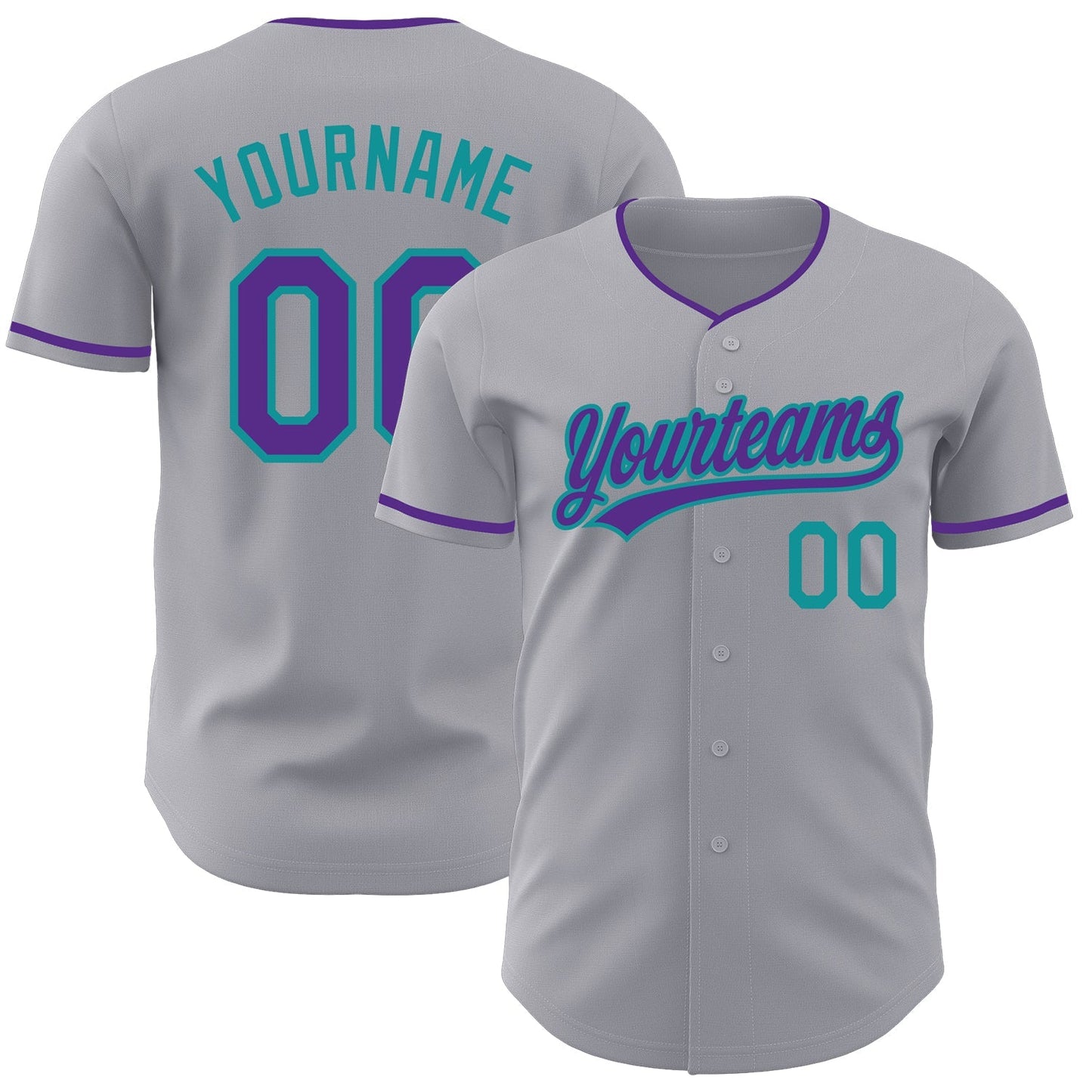Custom Gray Purple-Teal Authentic Baseball Jersey baseball jersey product view 1