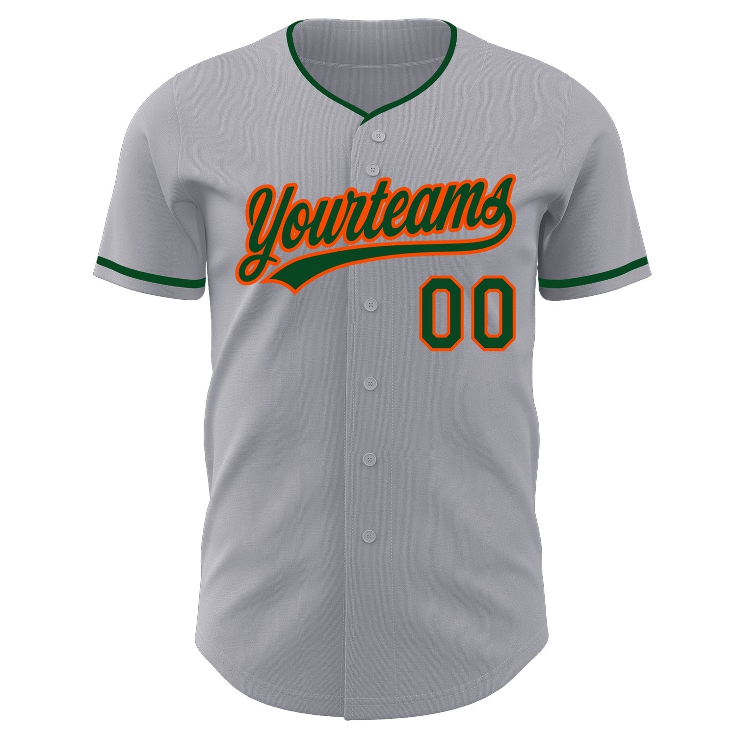 Custom Gray Green-Orange Authentic Baseball Jersey baseball jersey product view 2