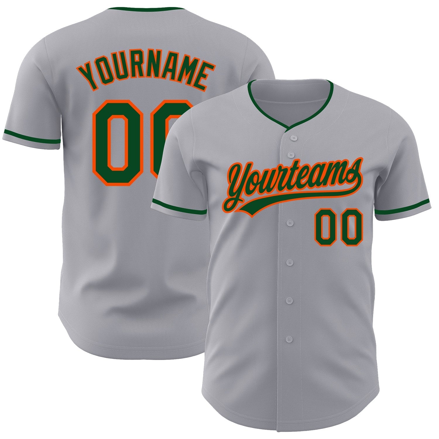 Custom Gray Green-Orange Authentic Baseball Jersey baseball jersey product view 1