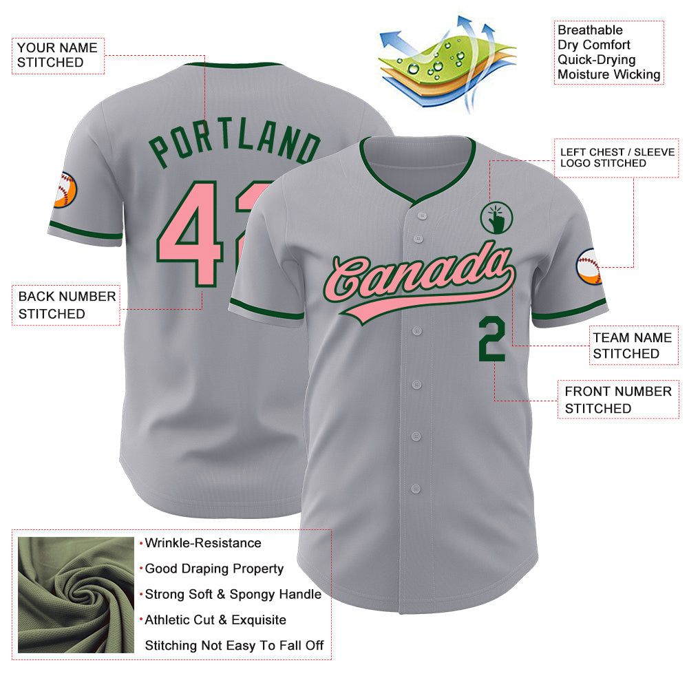 Custom Gray Medium Pink-Green Authentic Baseball Jersey baseball jersey product view 3