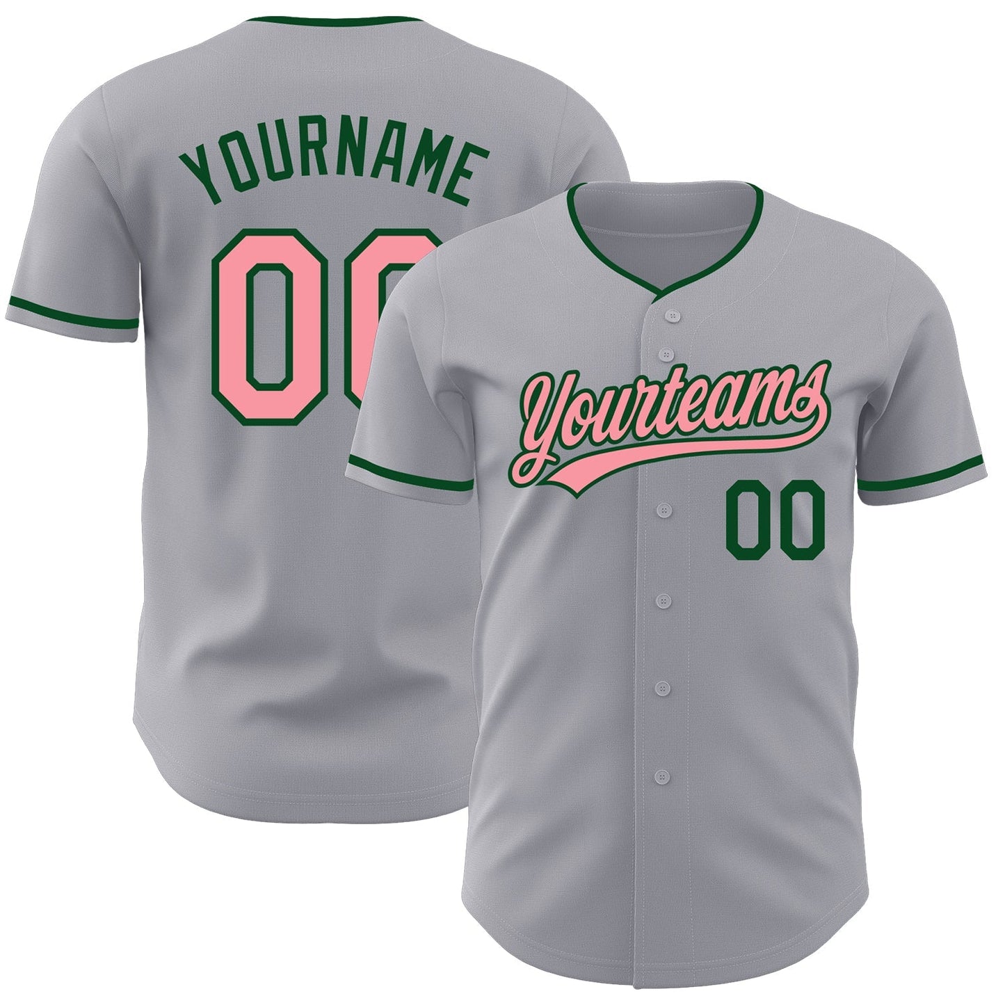 Custom Gray Medium Pink-Green Authentic Baseball Jersey baseball jersey product view 1