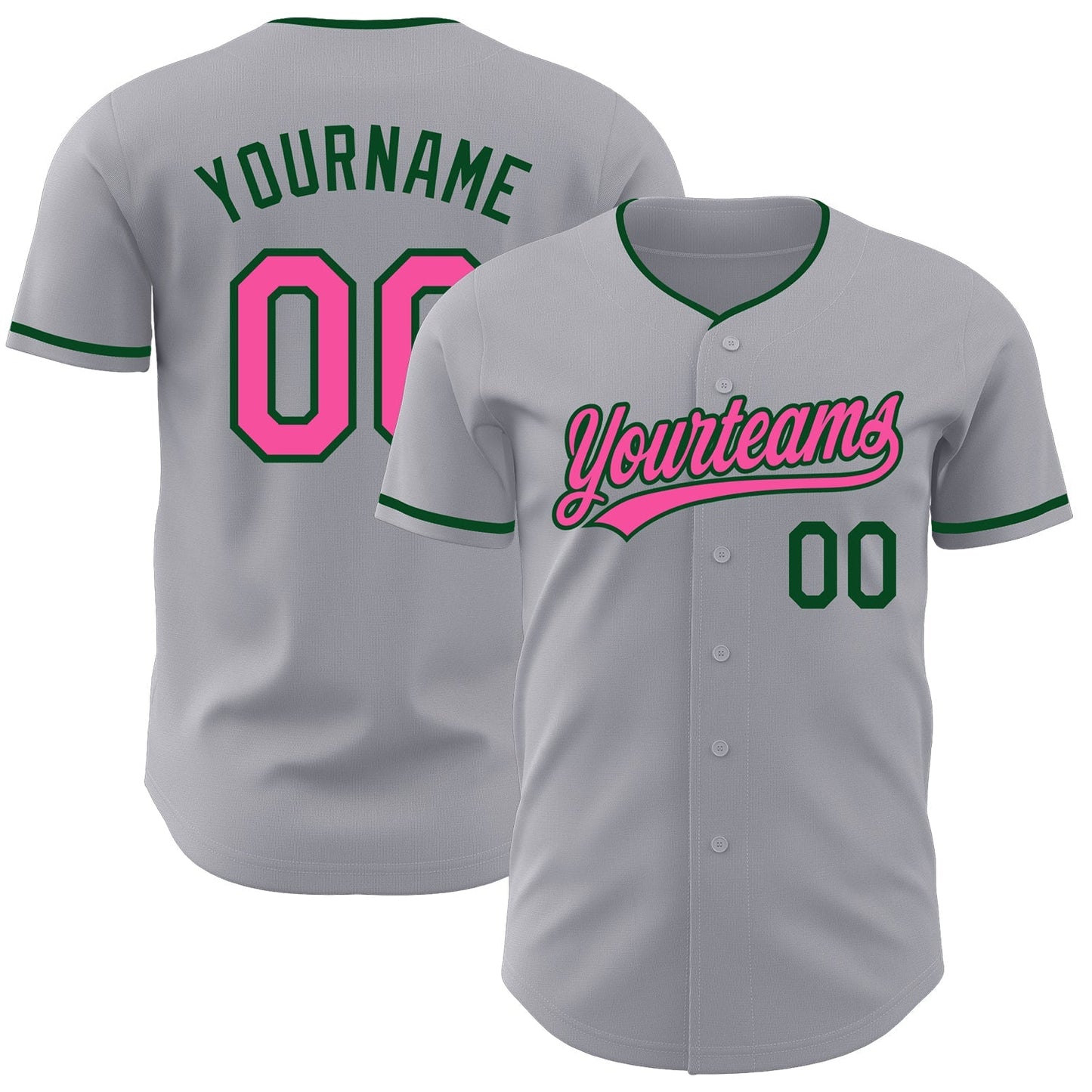 Custom Gray Pink-Green Authentic Baseball Jersey baseball jersey product view 1