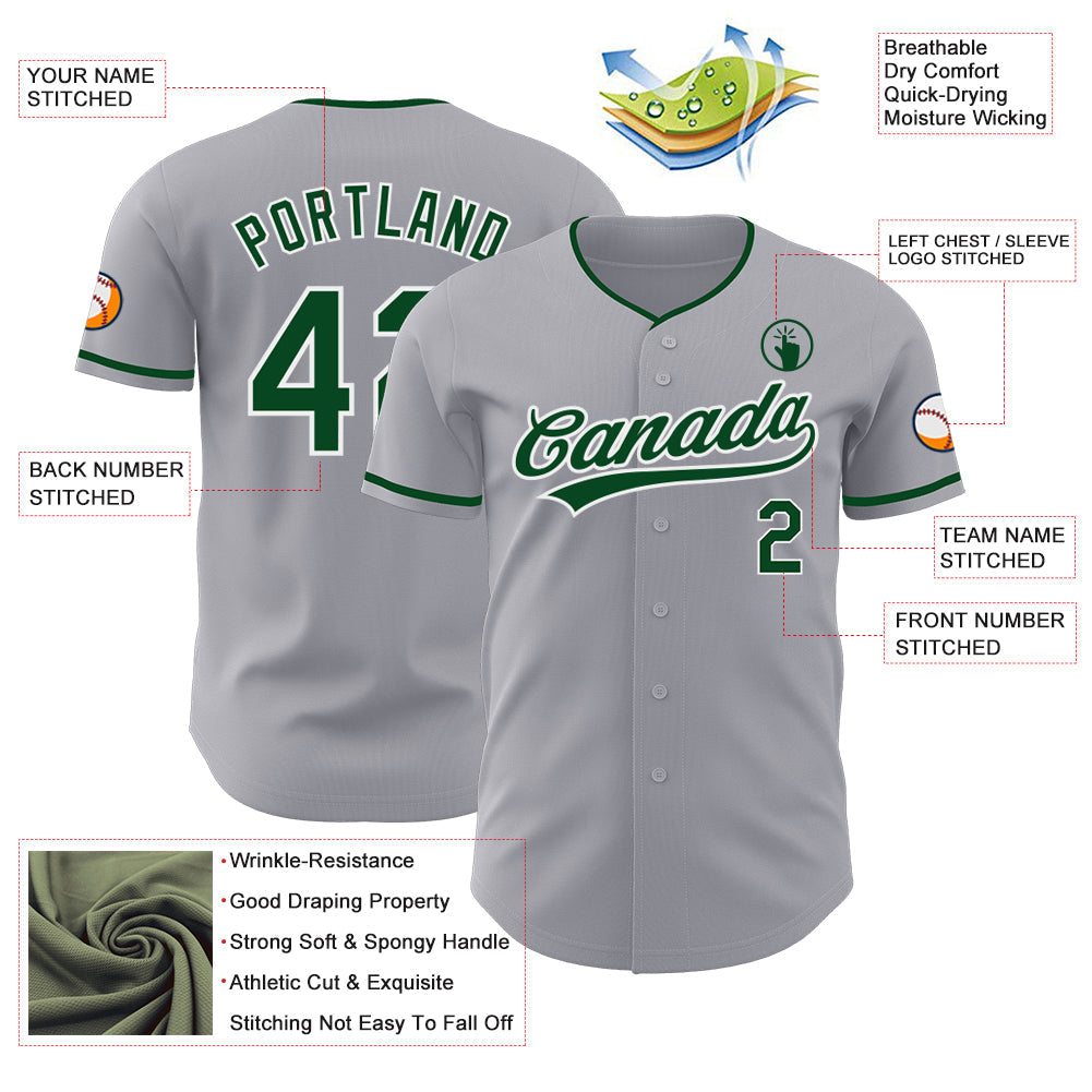 Custom Gray Green-White Authentic Baseball Jersey baseball jersey product view 3