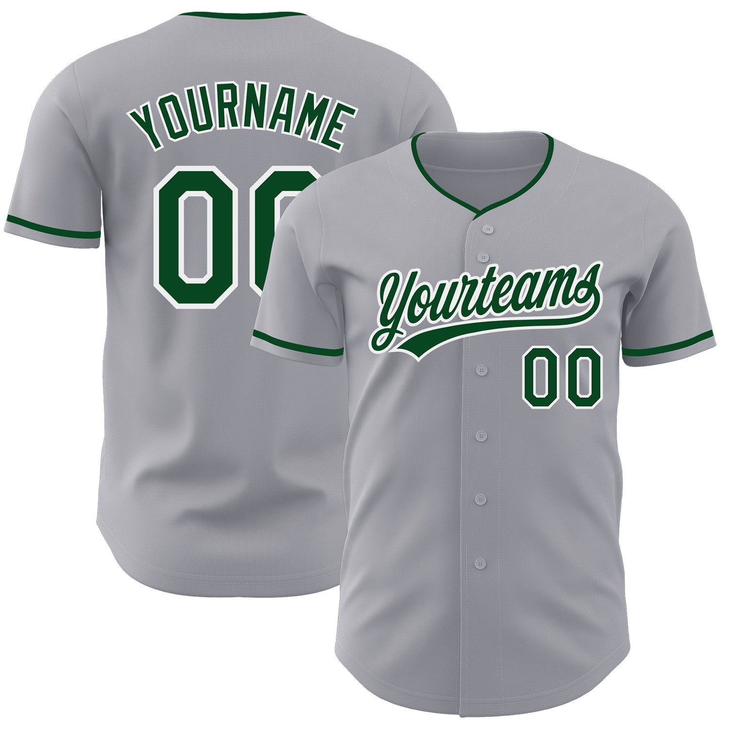Custom Gray Green-White Authentic Baseball Jersey baseball jersey product view 1