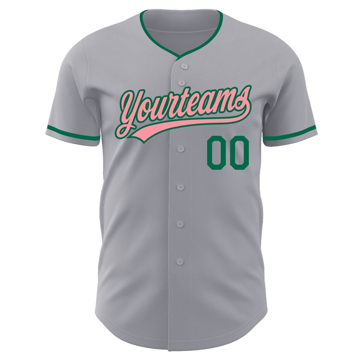 Custom Gray Medium Pink-Kelly Green Authentic Baseball Jersey baseball jersey product view 2