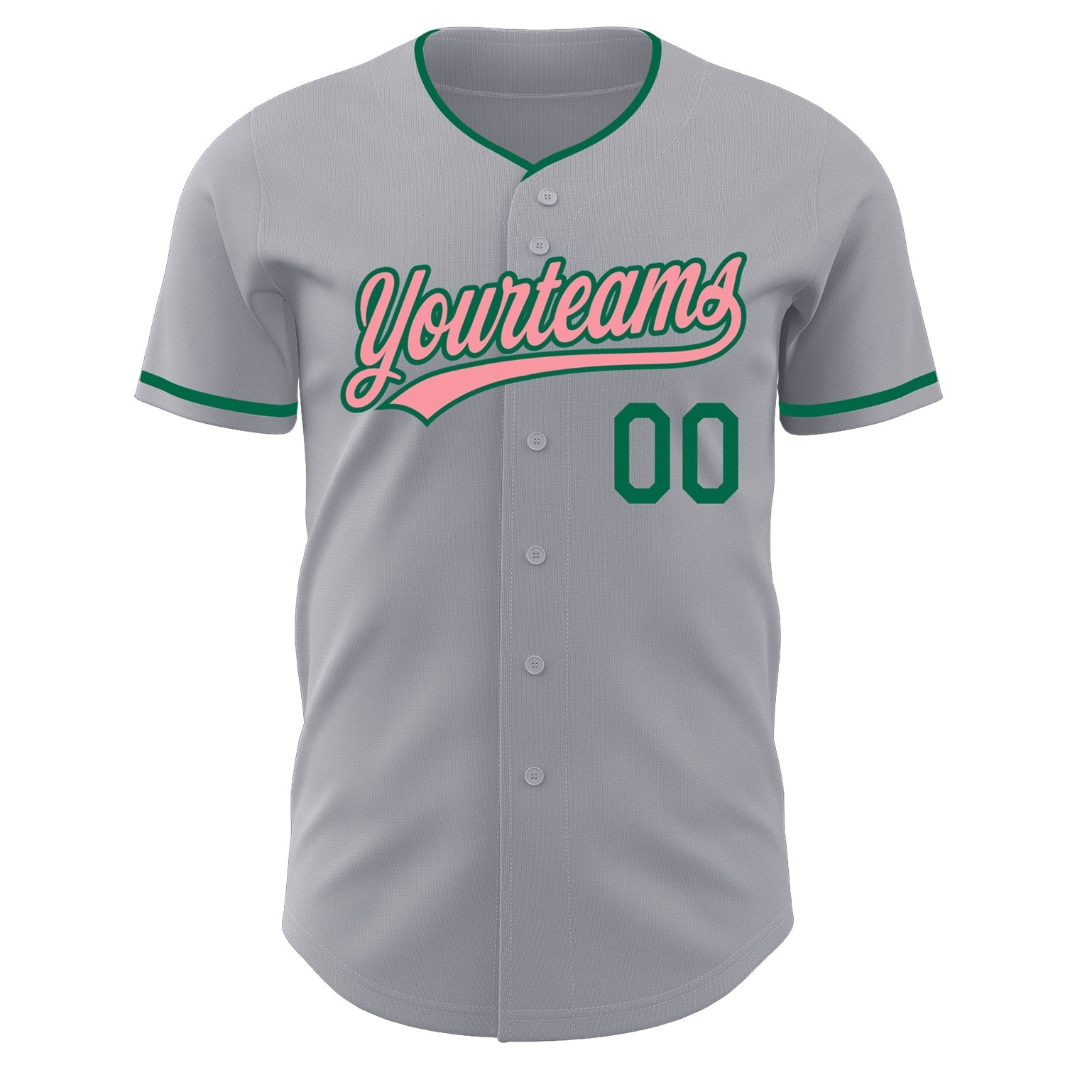 Custom Gray Medium Pink-Kelly Green Authentic Baseball Jersey baseball jersey product view 2