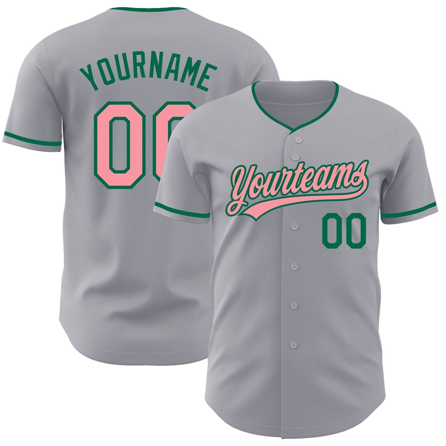 Custom Gray Medium Pink-Kelly Green Authentic Baseball Jersey baseball jersey product view 1