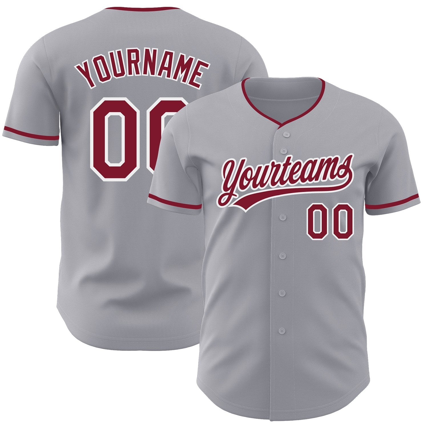 Custom Gray Crimson-White Authentic Baseball Jersey baseball jersey product view 1