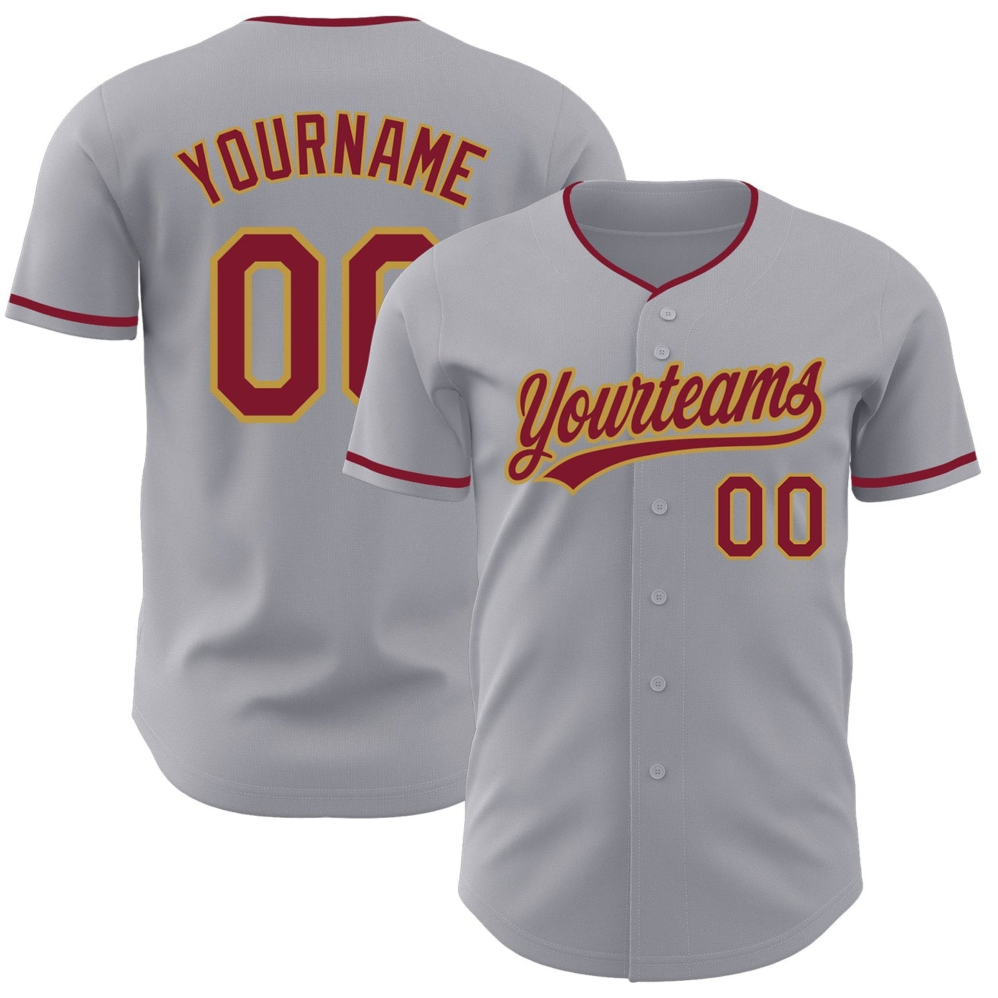 Custom Gray Crimson-Old Gold Authentic Baseball Jersey baseball jersey product view 1