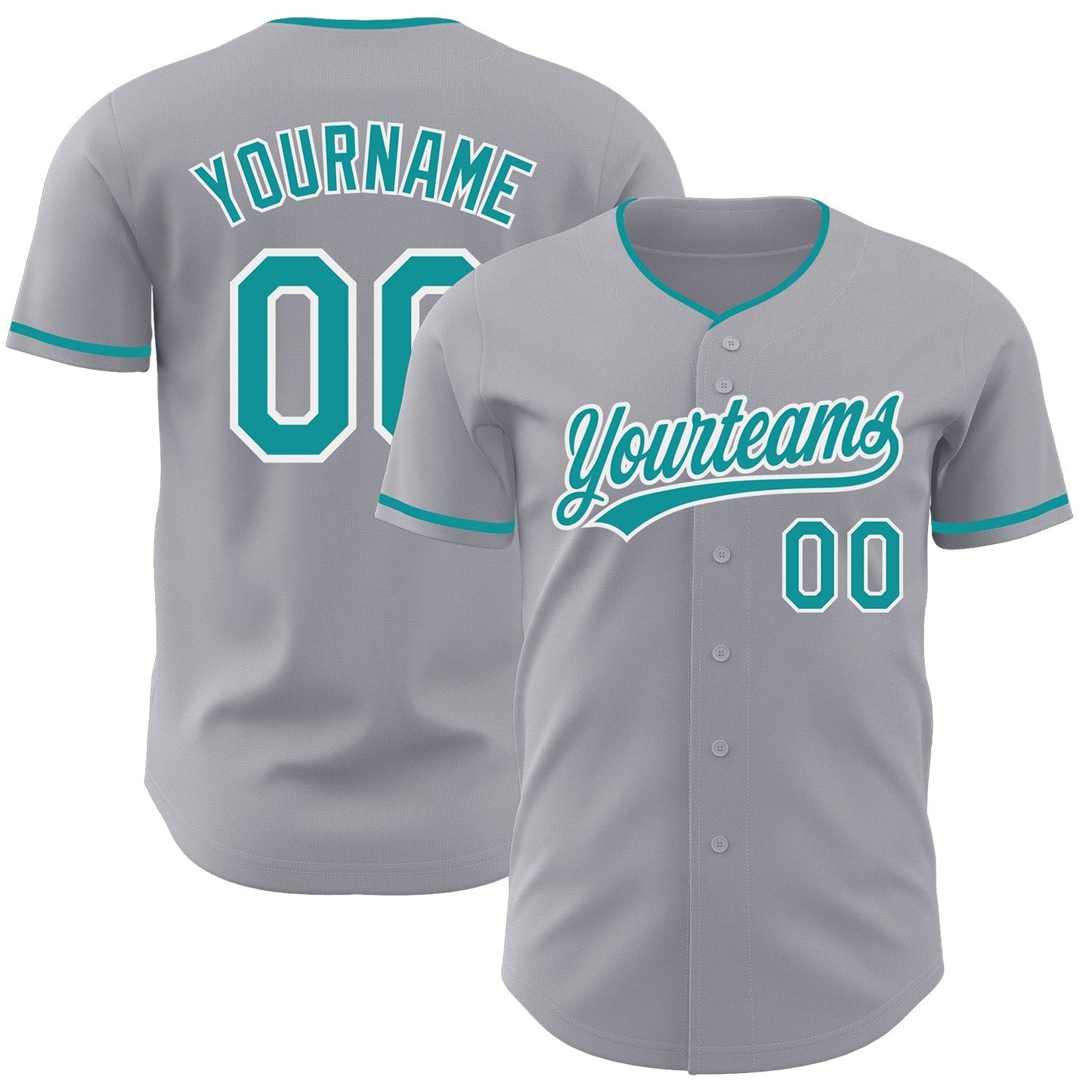Custom Gray Teal-White Authentic Baseball Jersey baseball jersey product view 1