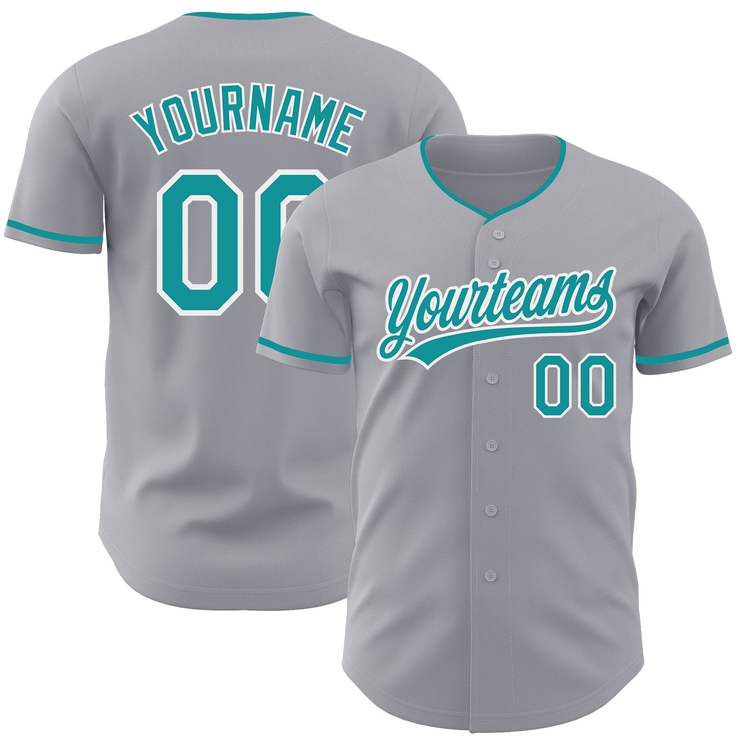 Custom Gray Teal-White Authentic Baseball Jersey baseball jersey product view 1