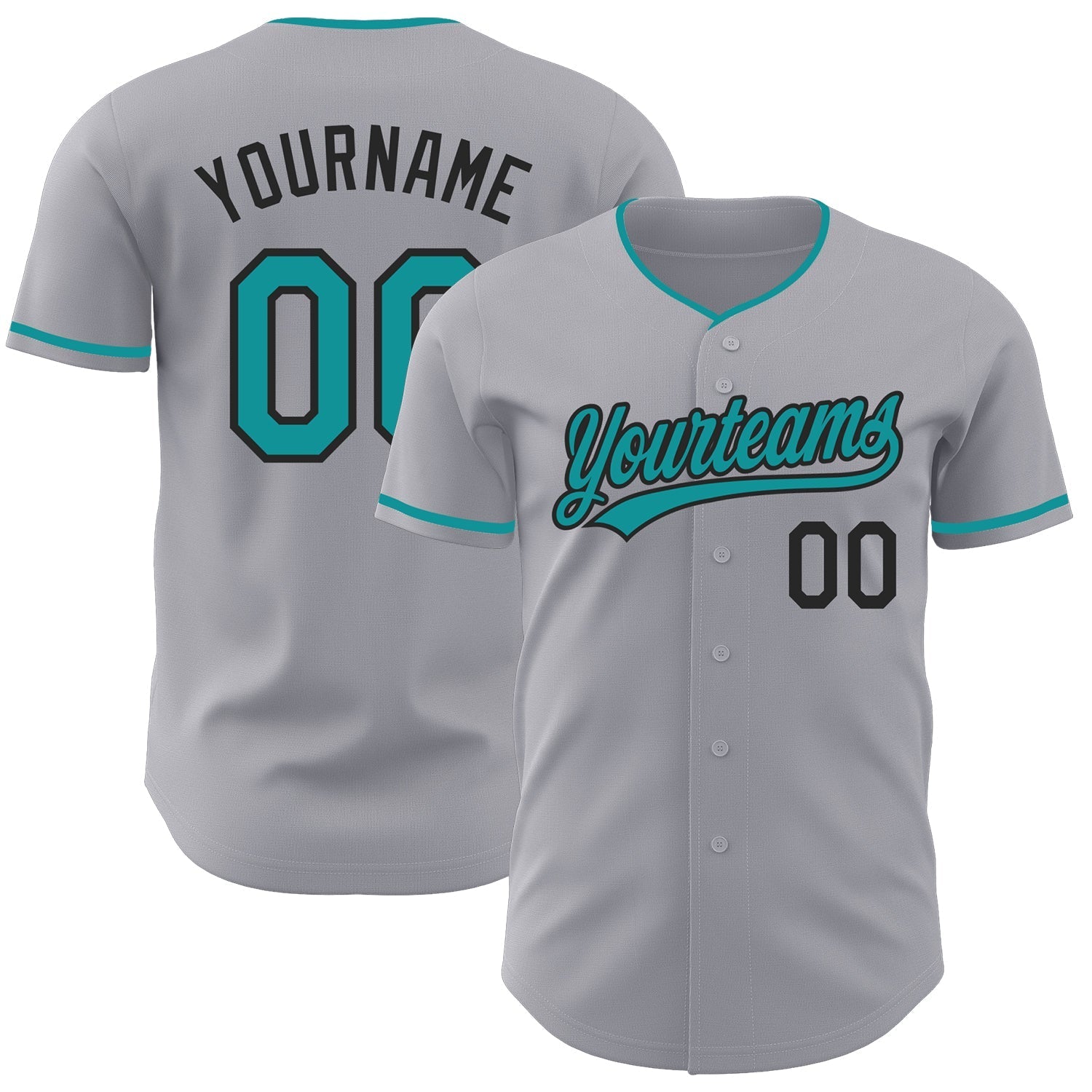 Custom Gray Teal-Black Authentic Baseball Jersey baseball jersey product view 1