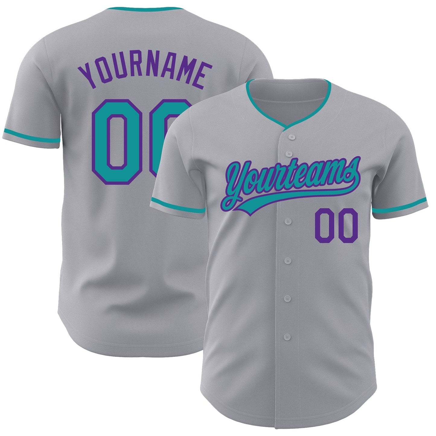 Custom Gray Teal-Purple Authentic Baseball Jersey baseball jersey product view 1