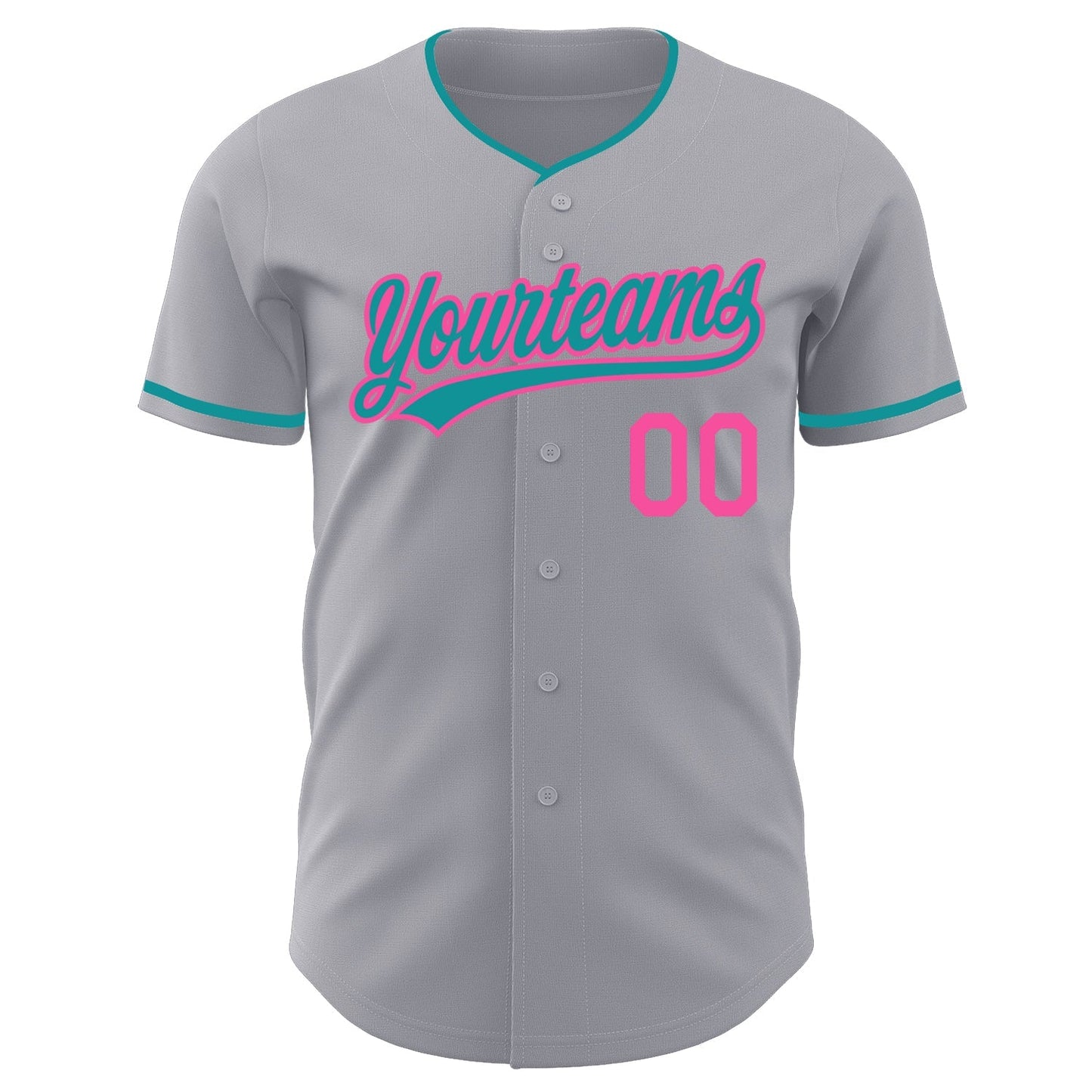 Custom Gray Teal-Pink Authentic Baseball Jersey baseball jersey product view 2