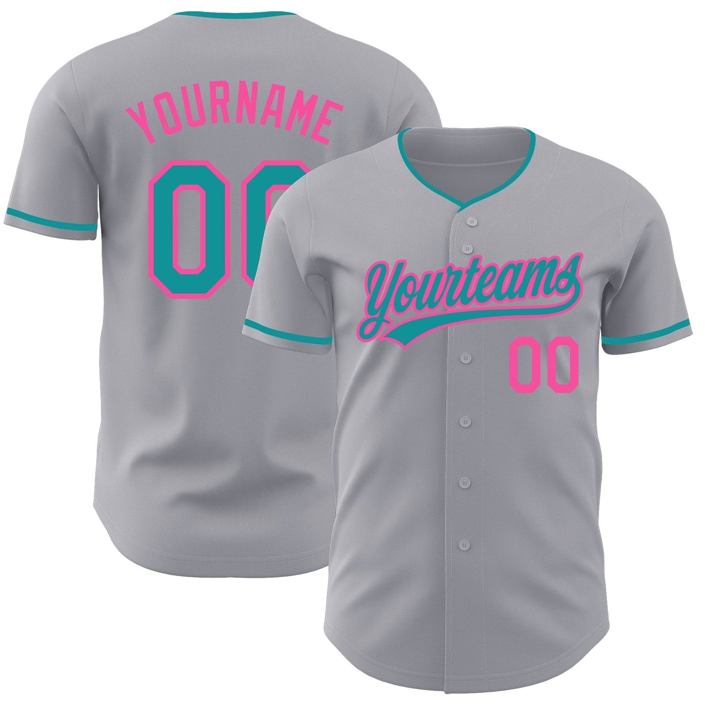 Custom Gray Teal-Pink Authentic Baseball Jersey baseball jersey product view 1