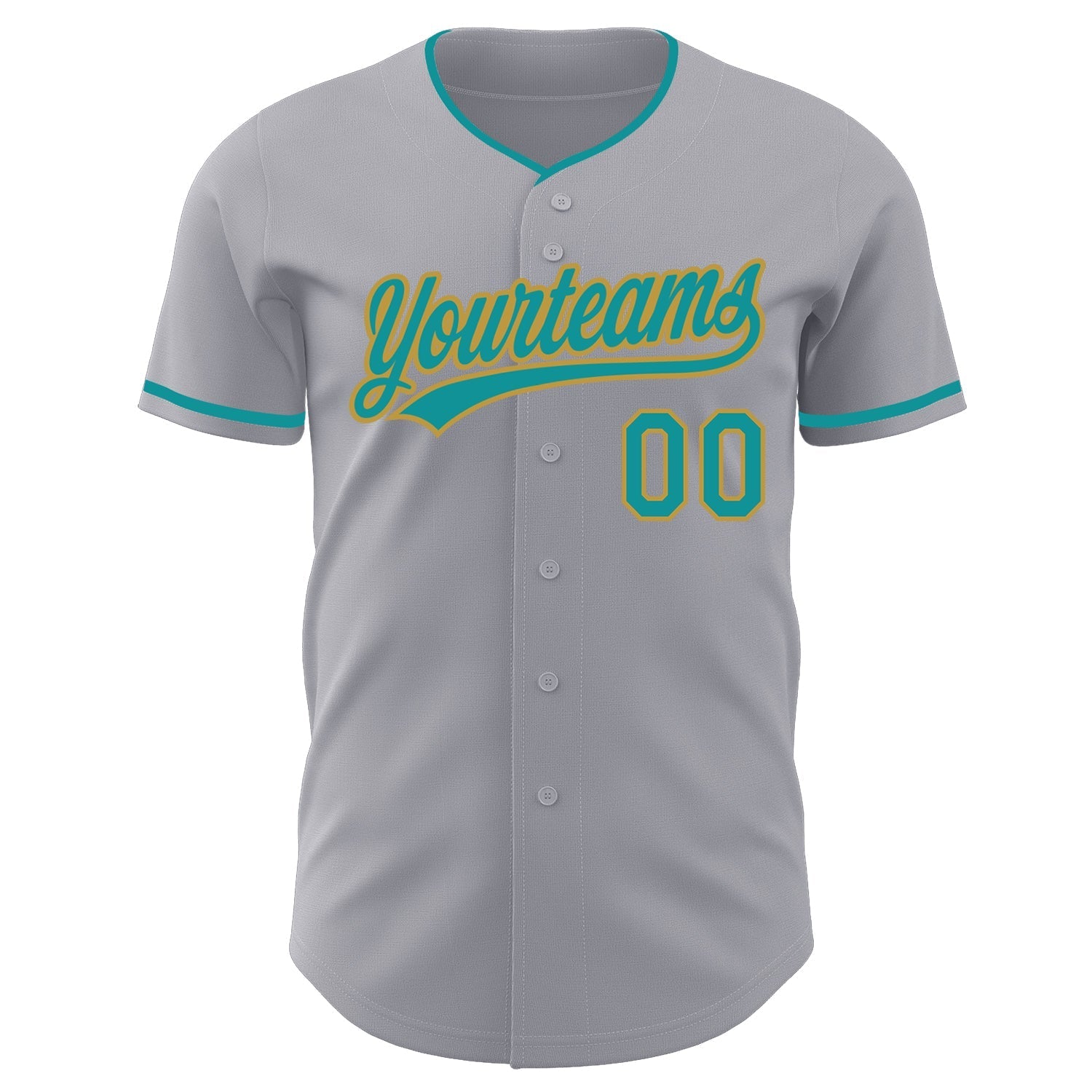 Custom Gray Teal-Old Gold Authentic Baseball Jersey baseball jersey product view 2