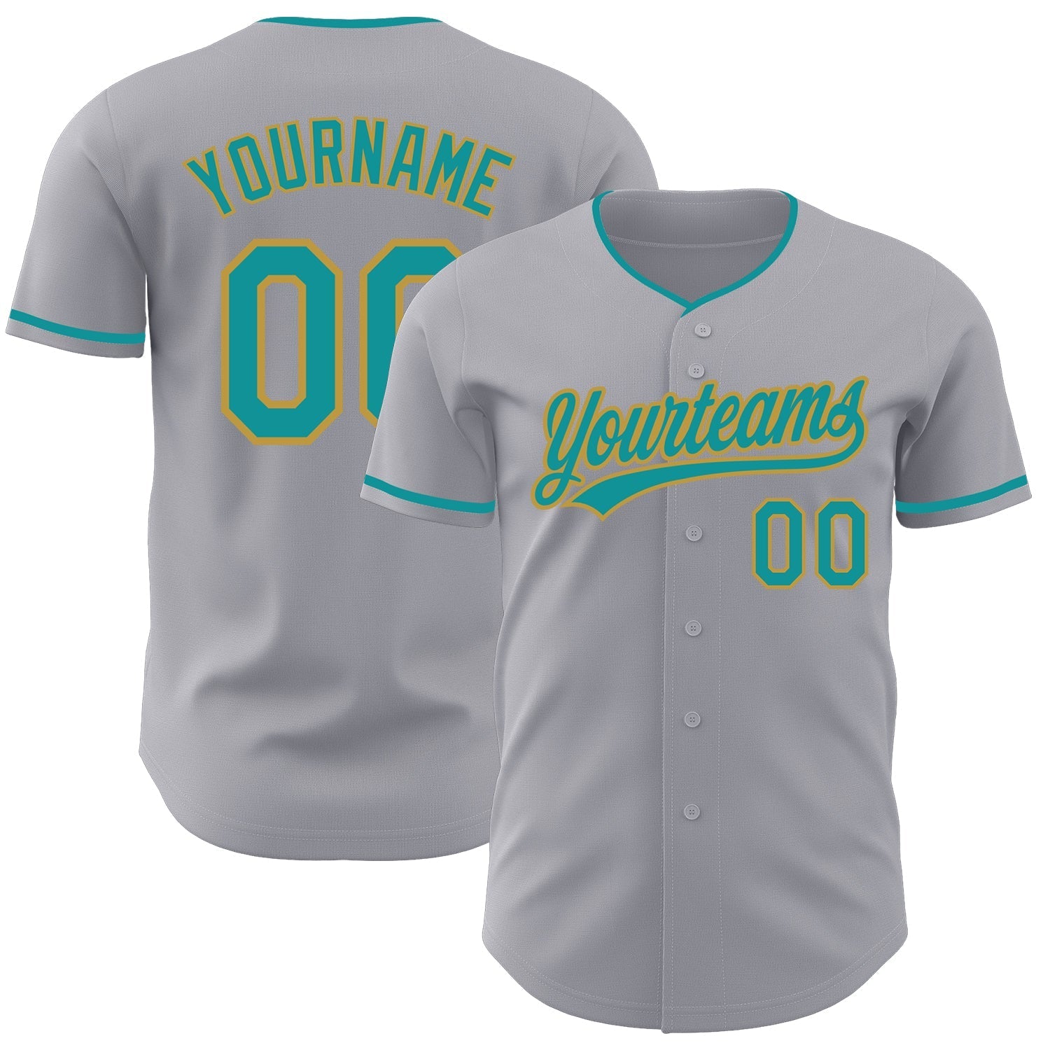 Custom Gray Teal-Old Gold Authentic Baseball Jersey baseball jersey product view 1