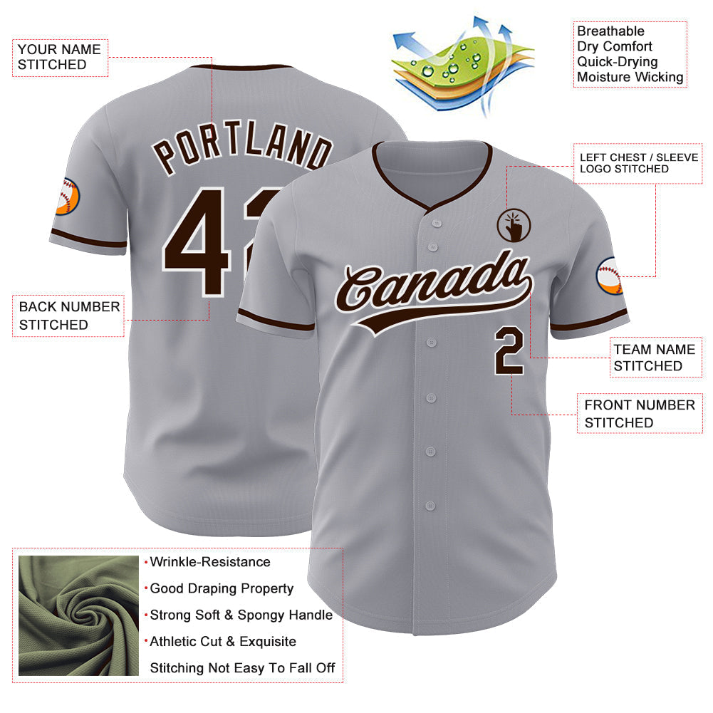 Custom Gray Brown-White Authentic Baseball Jersey baseball jersey product view 3