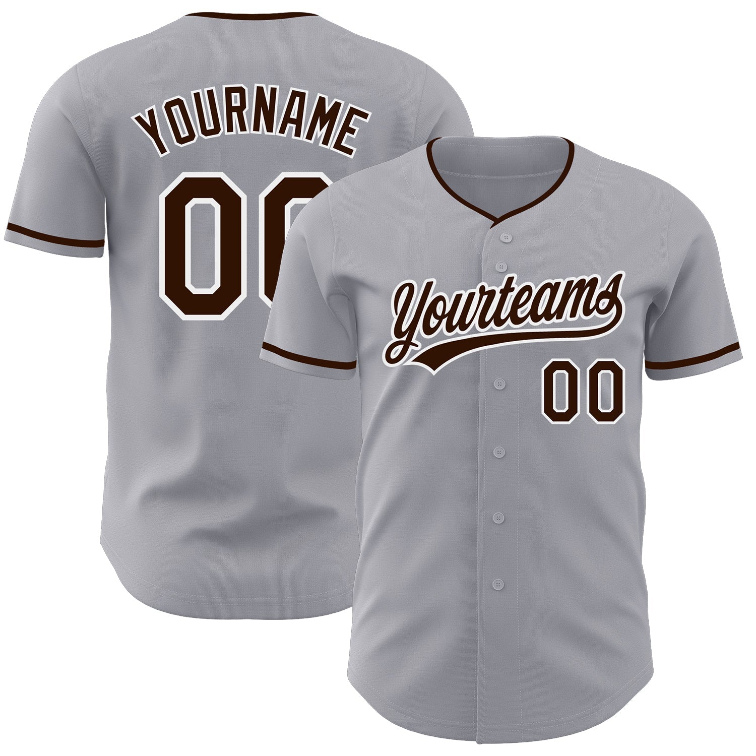 Custom Gray Brown-White Authentic Baseball Jersey baseball jersey product view 1