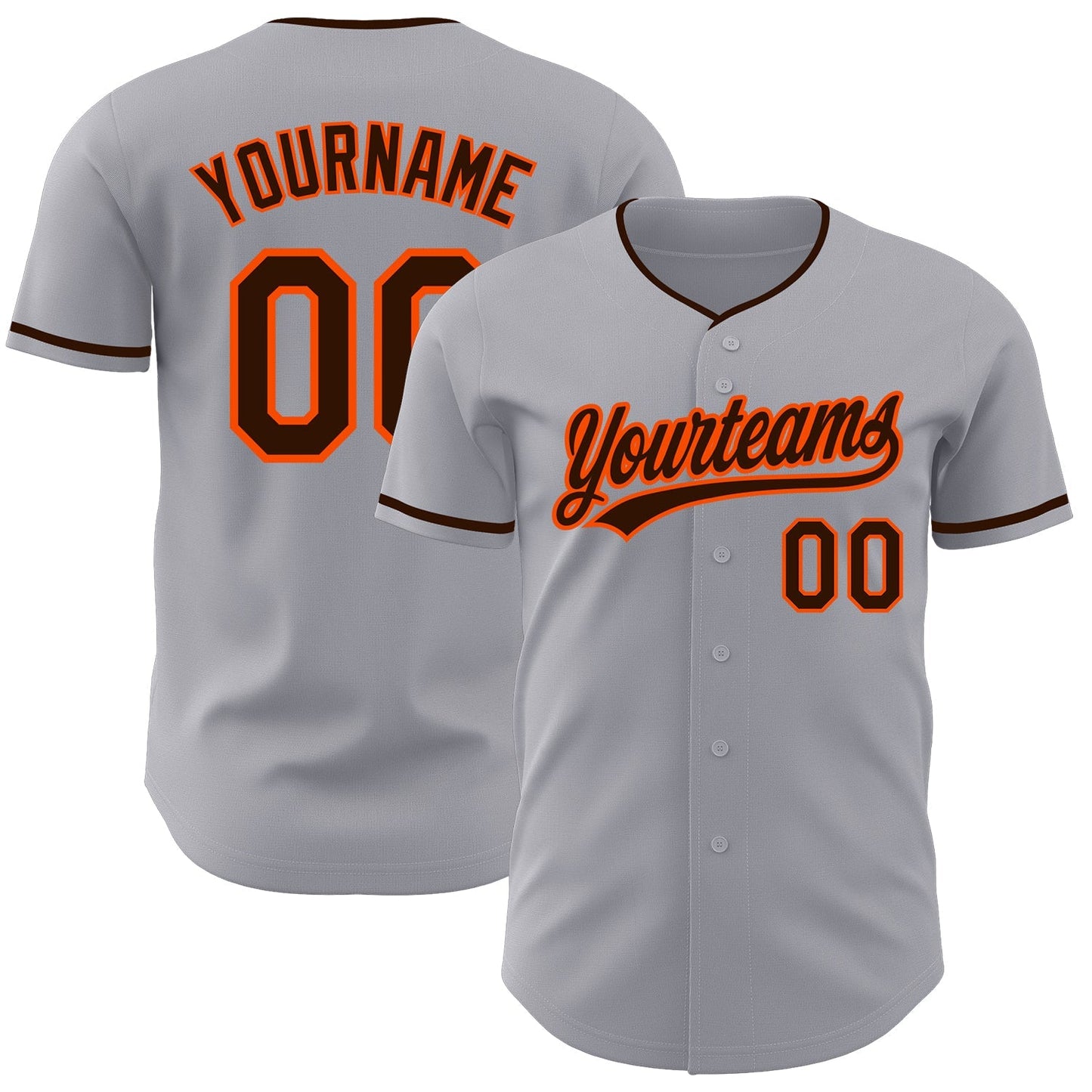 Custom Gray Brown-Orange Authentic Baseball Jersey baseball jersey product view 1