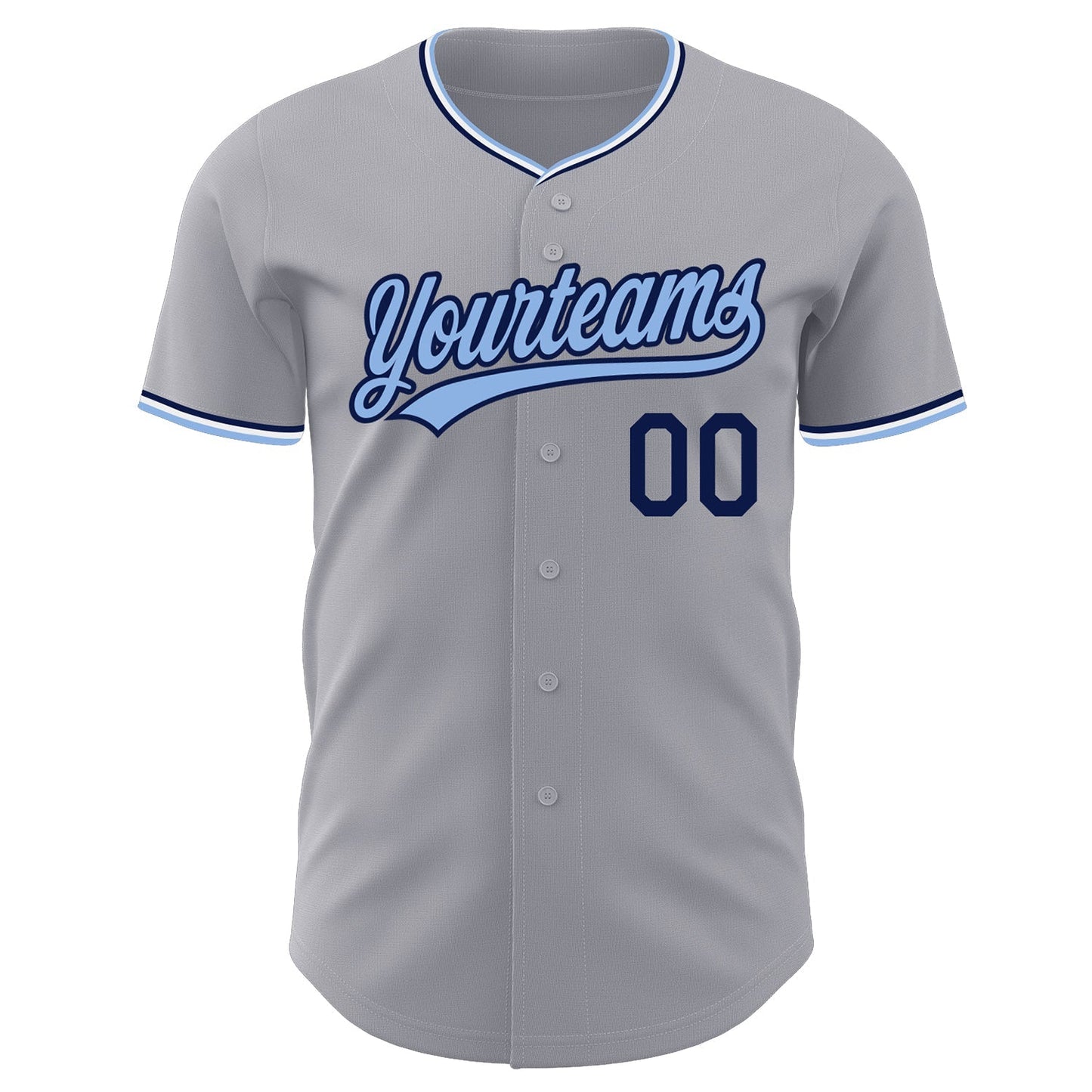 Custom Gray Light Blue Navy-White Authentic Baseball Jersey baseball jersey product view 2